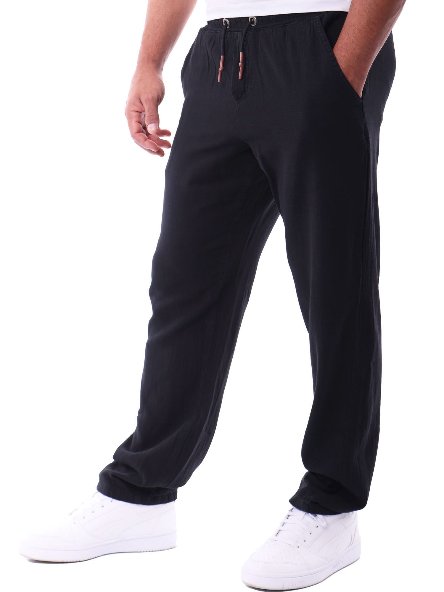 Reslad Leinenhose Reslad Herren Baumwollhose Leinenhose Optik Strandhose RS-3003 (1-tlg., Freizeithose) leichte Freizeithose im Leinen-Look mit Kordelzug