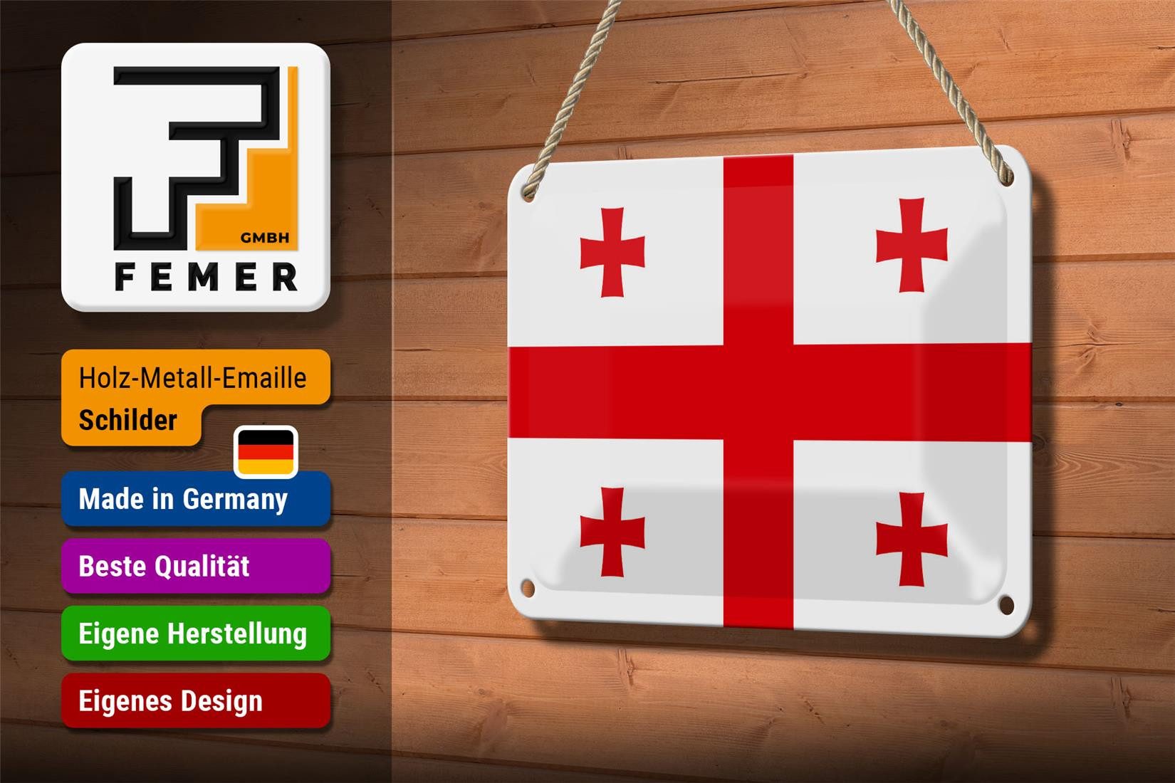 Femer GmbH Metallschild Flagge Georgiens 18x12cm Flag of Georgia, (1 St), gewölbte Oberfläche, abgerundete Ecken, umgeschlagene Kanten