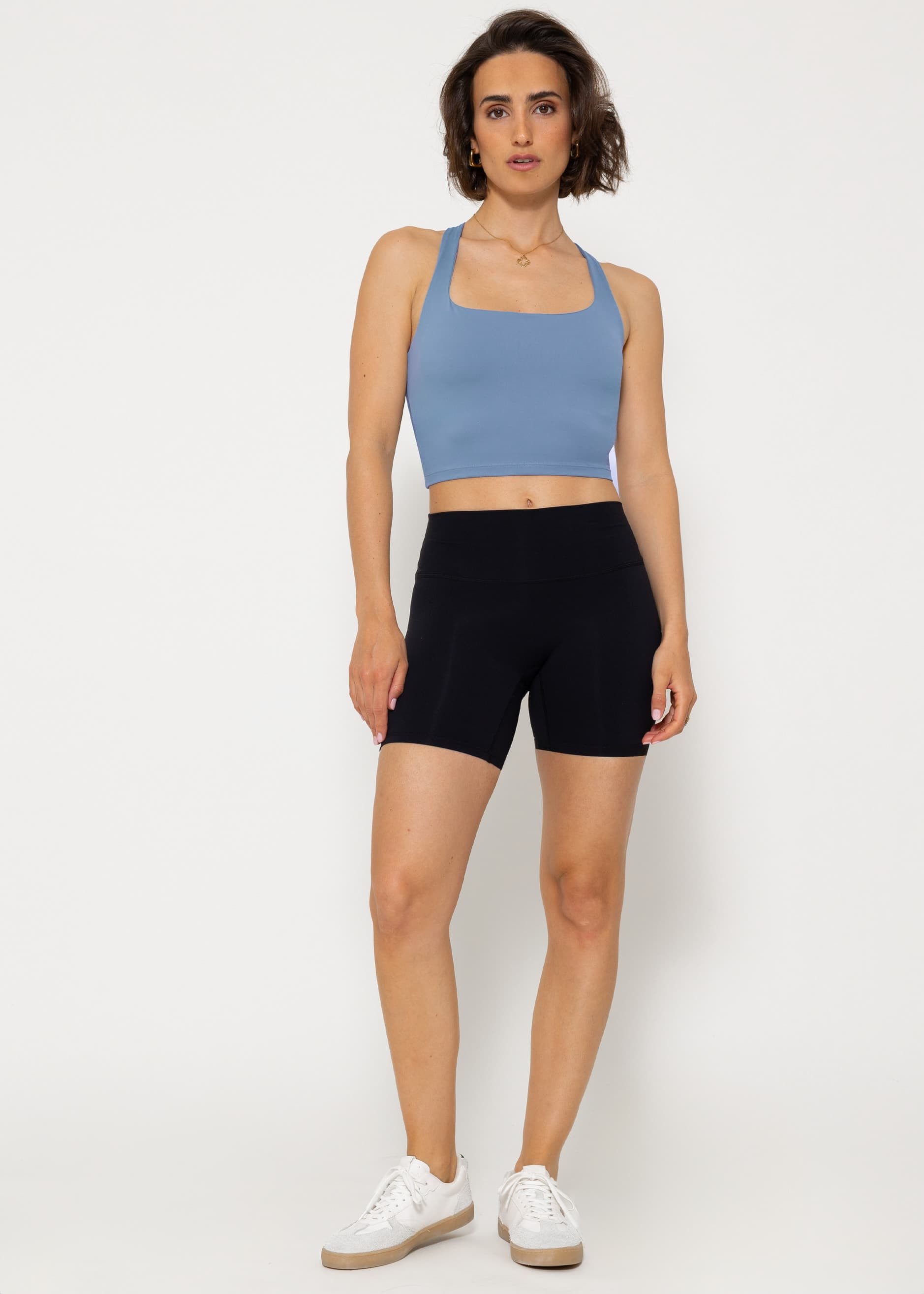 SASSYCLASSY Funktionsleggings Kurze High Waist Leggings Damen mit breitem Bund Sport Shorts atmungsaktiv dehnbar blickdicht Schwarz Leopardenmuster