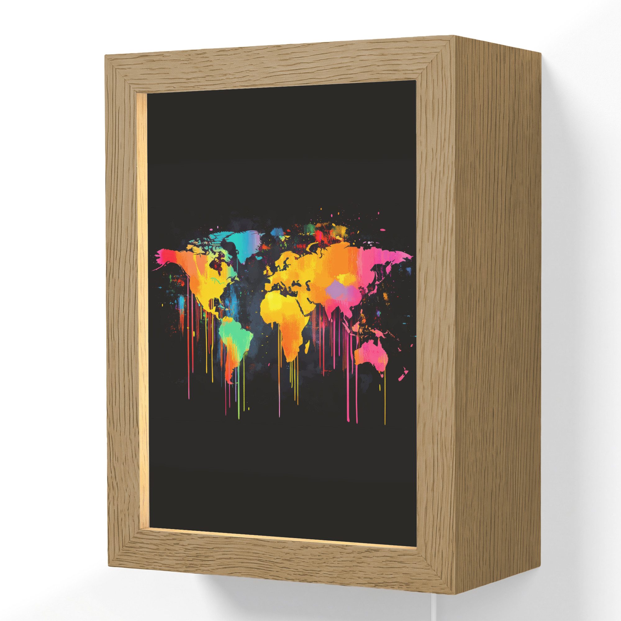 OnlyWow Wandleuchte Lightbox Weltkarte - Farbe - Bunt - Graffiti - Welt, Dimmbar, Farbwechsel, LED, Warmweiß, Kaltweiß, Neutralweiß Einstellbar, Wandlampe Innen, Dimmbar, mit Kabel, LED, Beleuchtung, Wohnzimmer