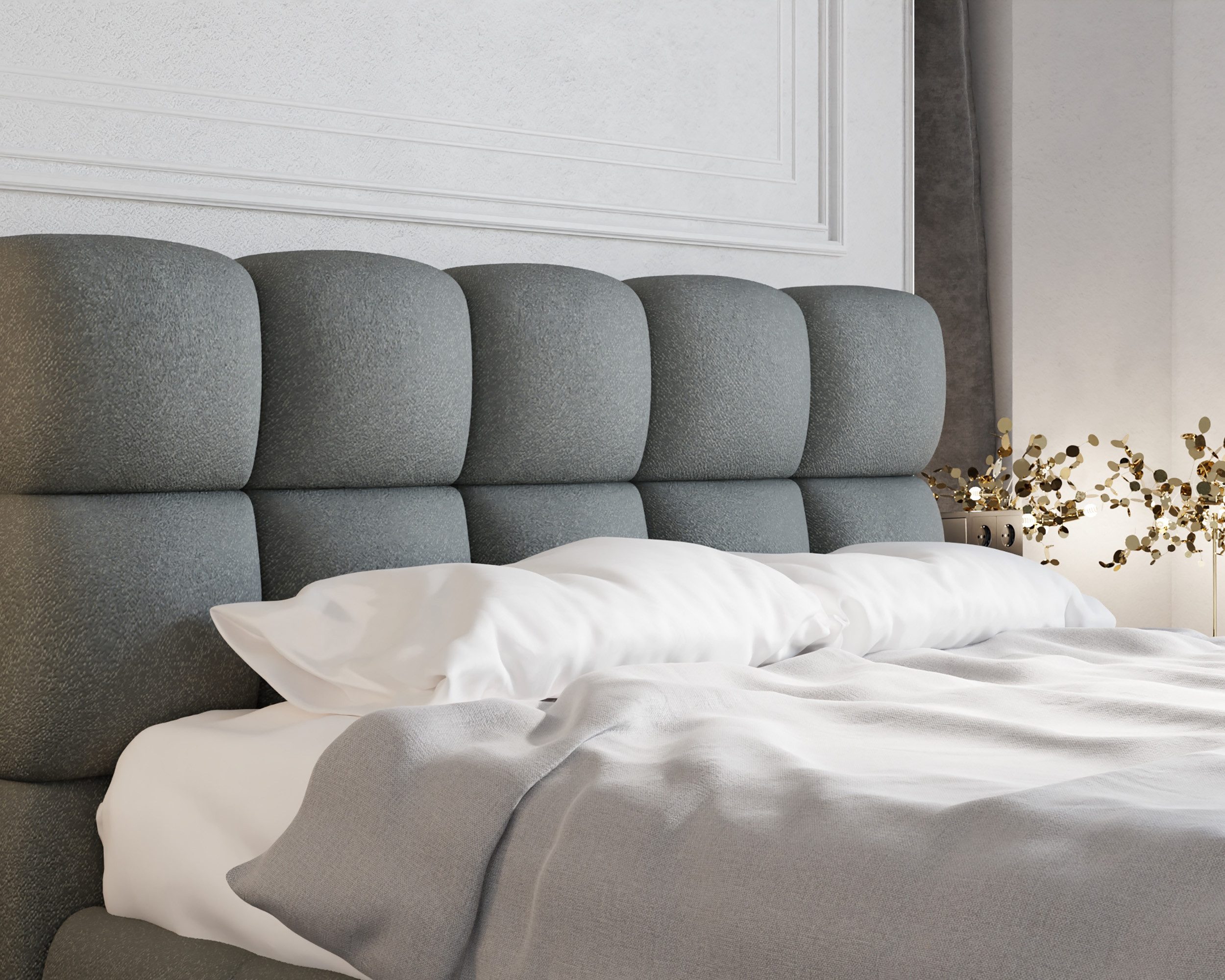 Homesy Polsterbett BLISS Luxus-Bett mit Lattenrost Wahl federkernmatraze, kokosmatratze, (Stabile Rahmenkonstruktion Metallrahmen), Ein Luxusbett in jeder Größe – Bild 4 von 5