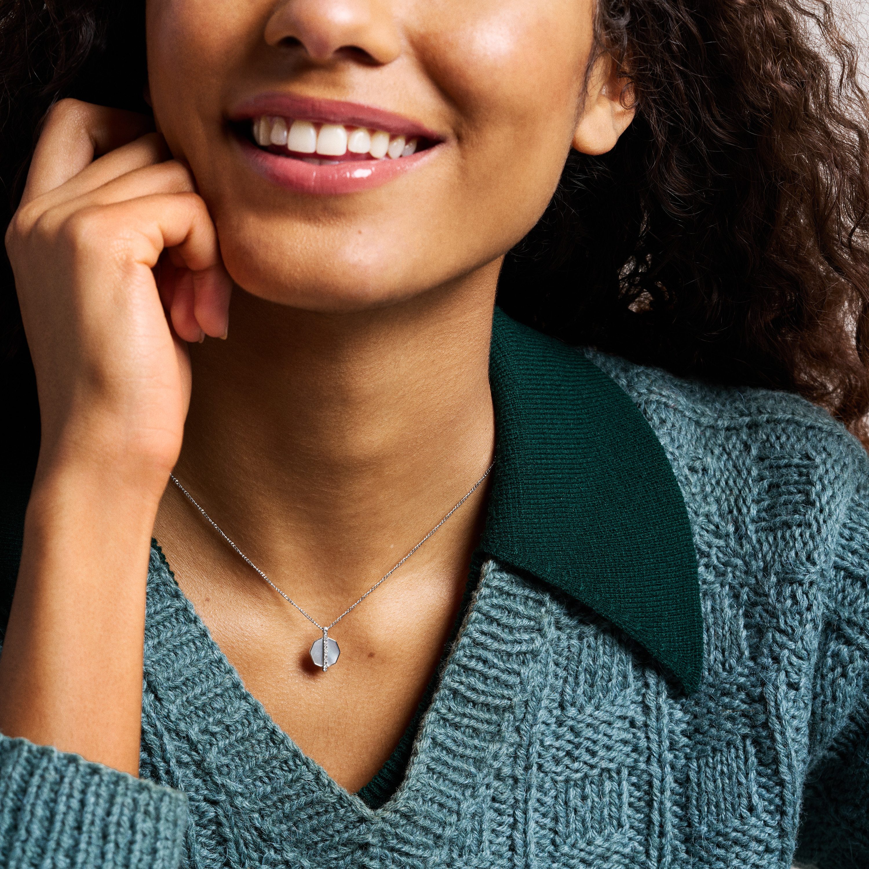 Fossil Kette mit Anhänger Schmuck Geschenk Edelstahl JEWELRY, mit Glasstein - mit Perlmutt