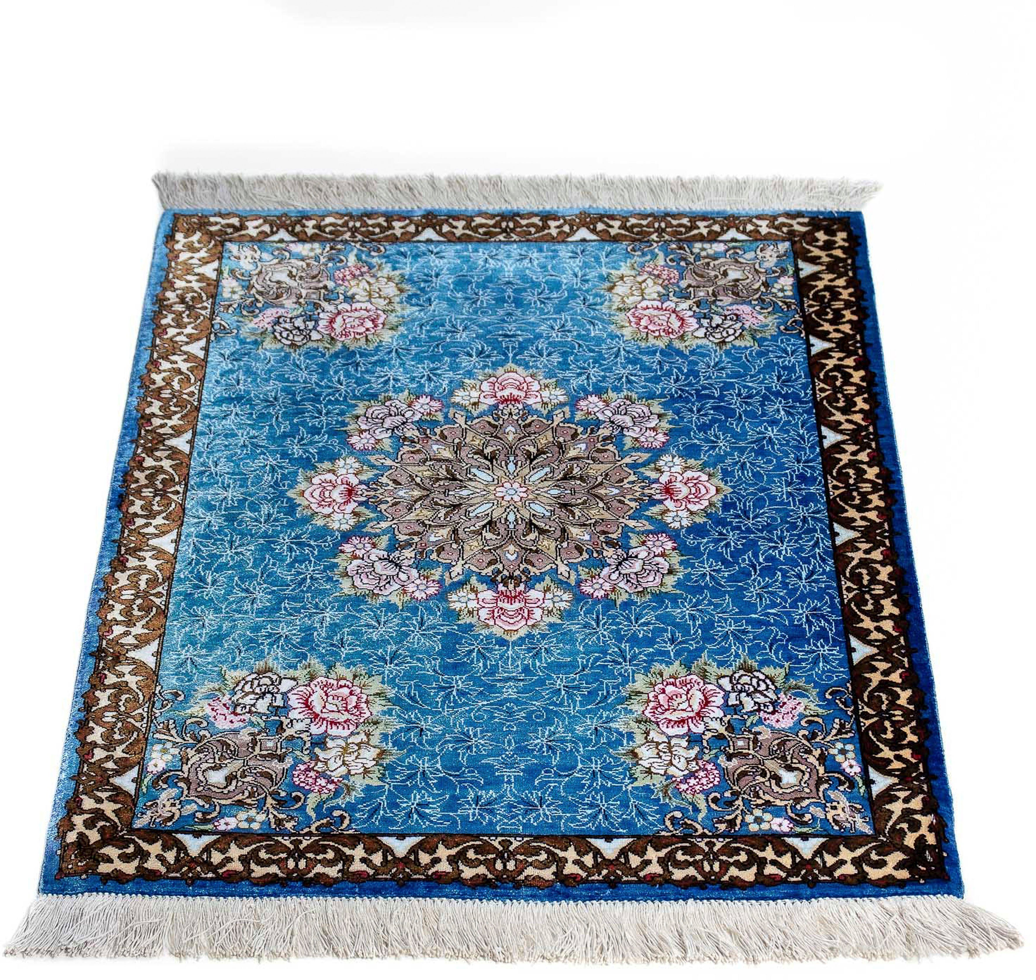 Orientteppich Perser - Ghom - 77 x 55 cm - blau, morgenland, rechteckig, Höhe: 10 mm, Wohnzimmer, Handgeknüpft, Einzelstück mit Zertifikat