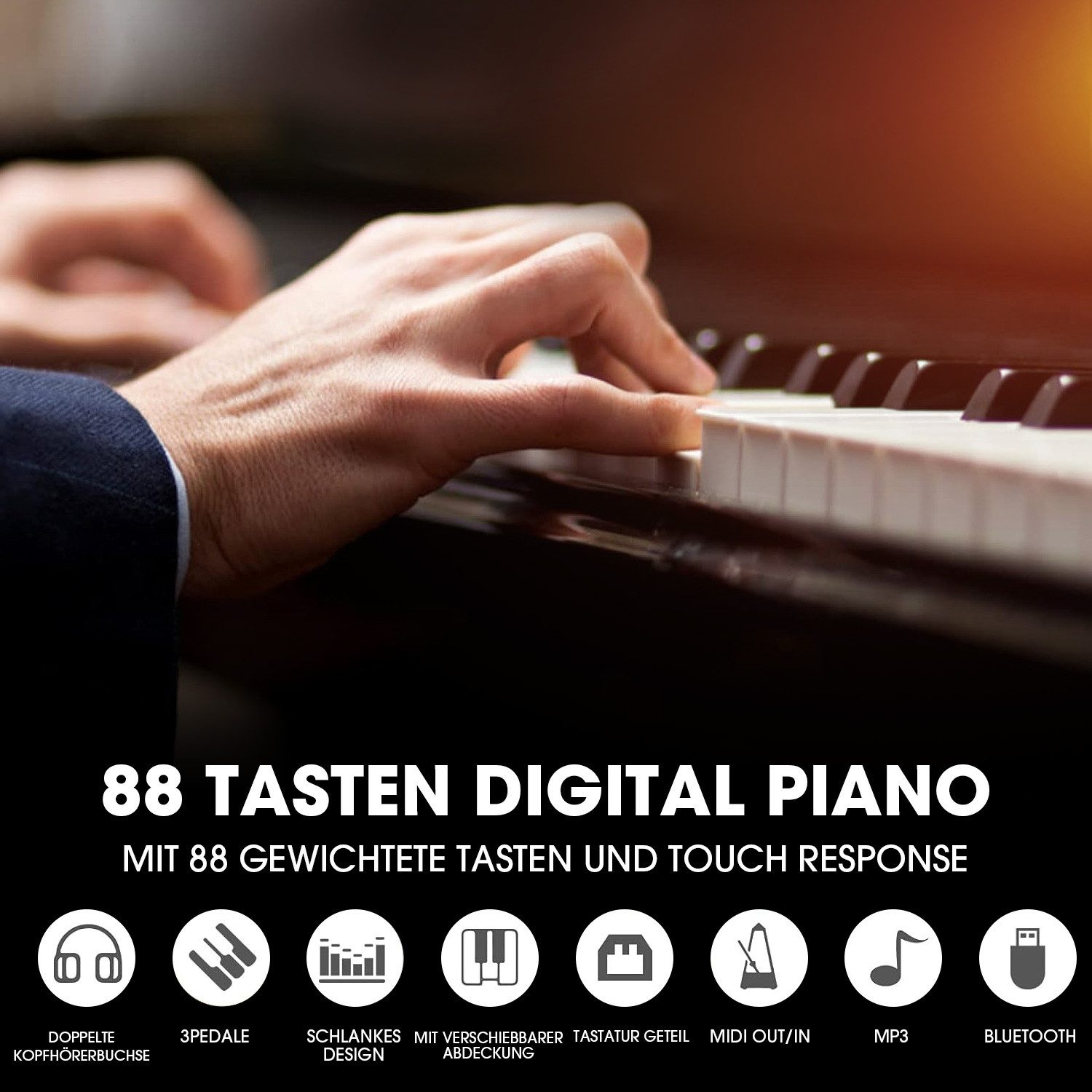 MUSTAR Digitalpiano E-Piano mit 88 Tasten, Ständer, 3 Pedalen, 2 Kopfhöreranschlüssen (1-St), für Anfänger, LCD-Bildschirm,2x20W Lautsprecher, USB/MIDI