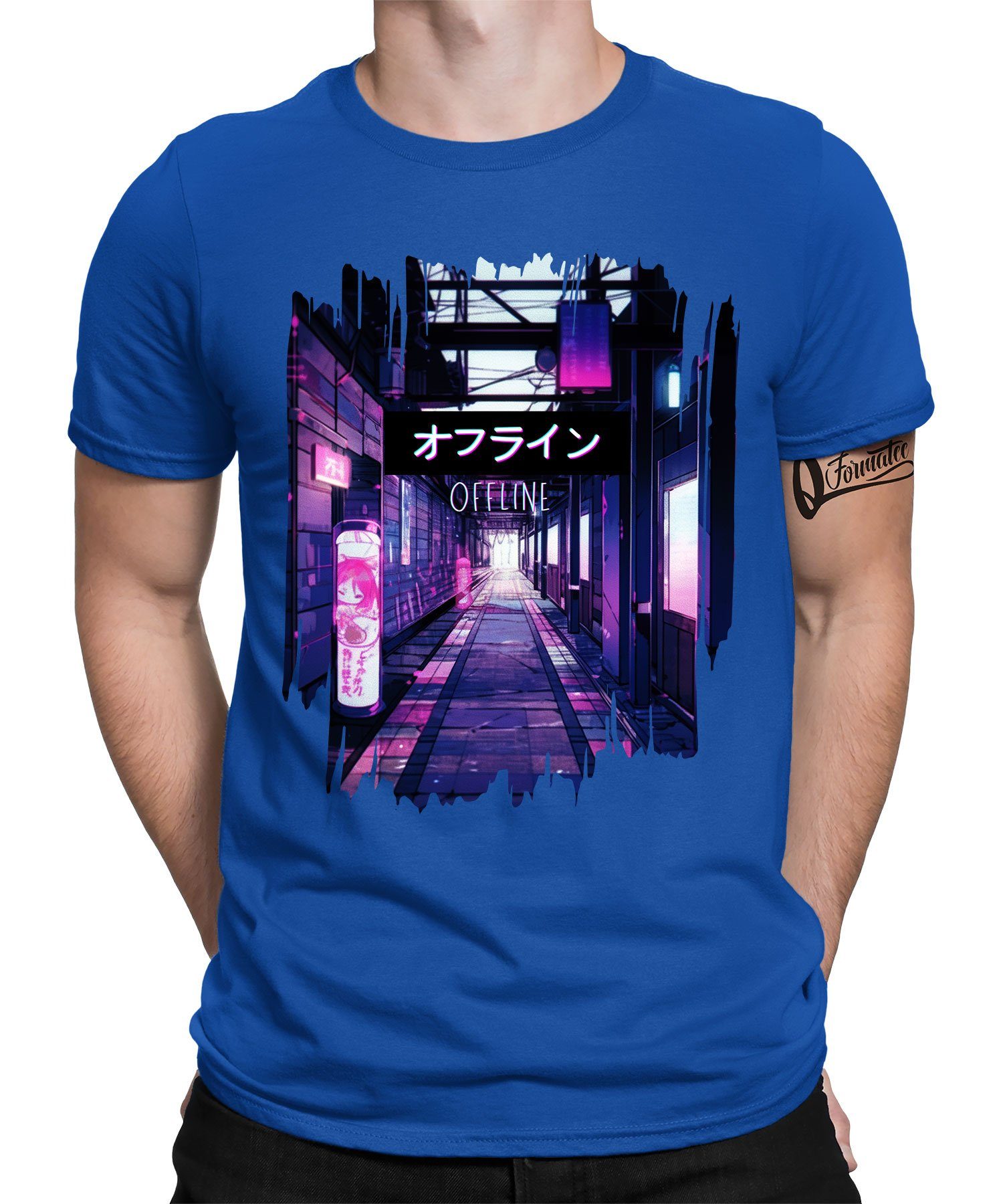 - Meme Ästhetik Kurzarmshirt Anime 90er Vaporwave Japan Formatee Herren (1-tlg) 80er Quattro Blau Tokyo Japan