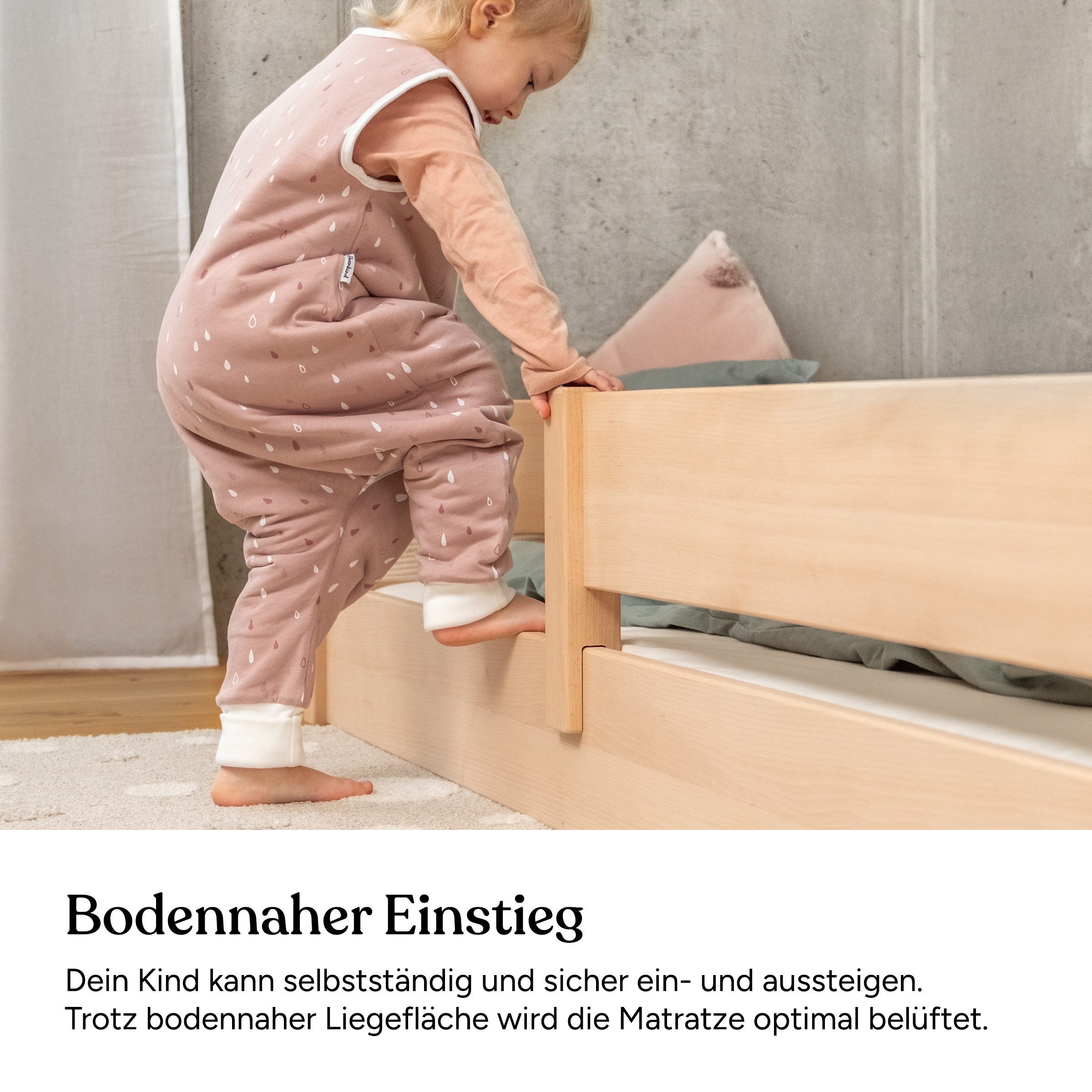 Ehrenkind Kinderbett Bodenbett Buche Nova (Massives Buchenholz)