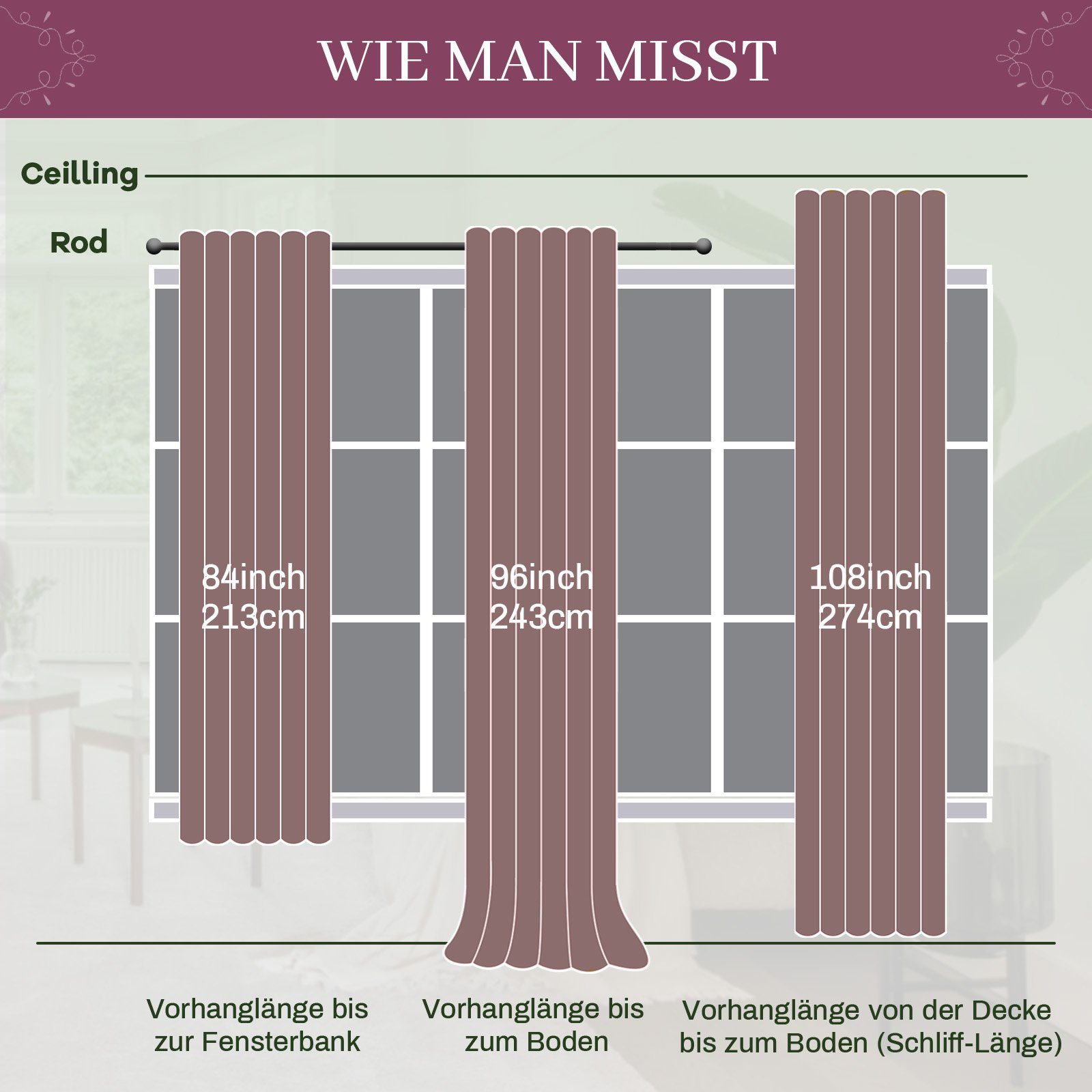 Kräuselband, Luxus (2 für Wärmeisolierend, Wohnzimmer, Samtvorhang, St), Sunicol, Verdunkelungsvorhang Gardine Wildrose Blickdicht Schlafzimmer,Kinderzimmer Thermogardine,