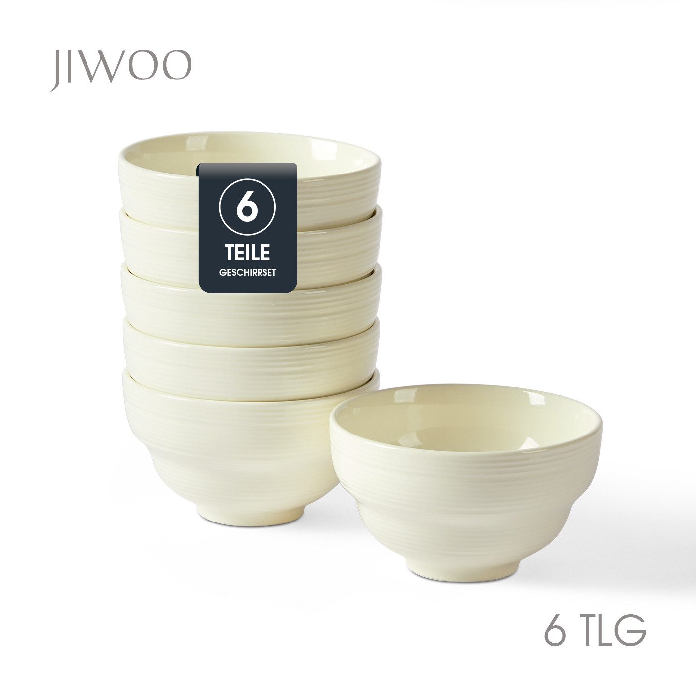 JIWOO Müslischale 6er Ø11,8cm, Dessertschale Eisschale Suppenschale Snackschale Schale, Keramik, (Schaleset, 6-tlg), Porzellan Hochwertiges Schalen Weiß Mikrowellenofen Spülmaschine