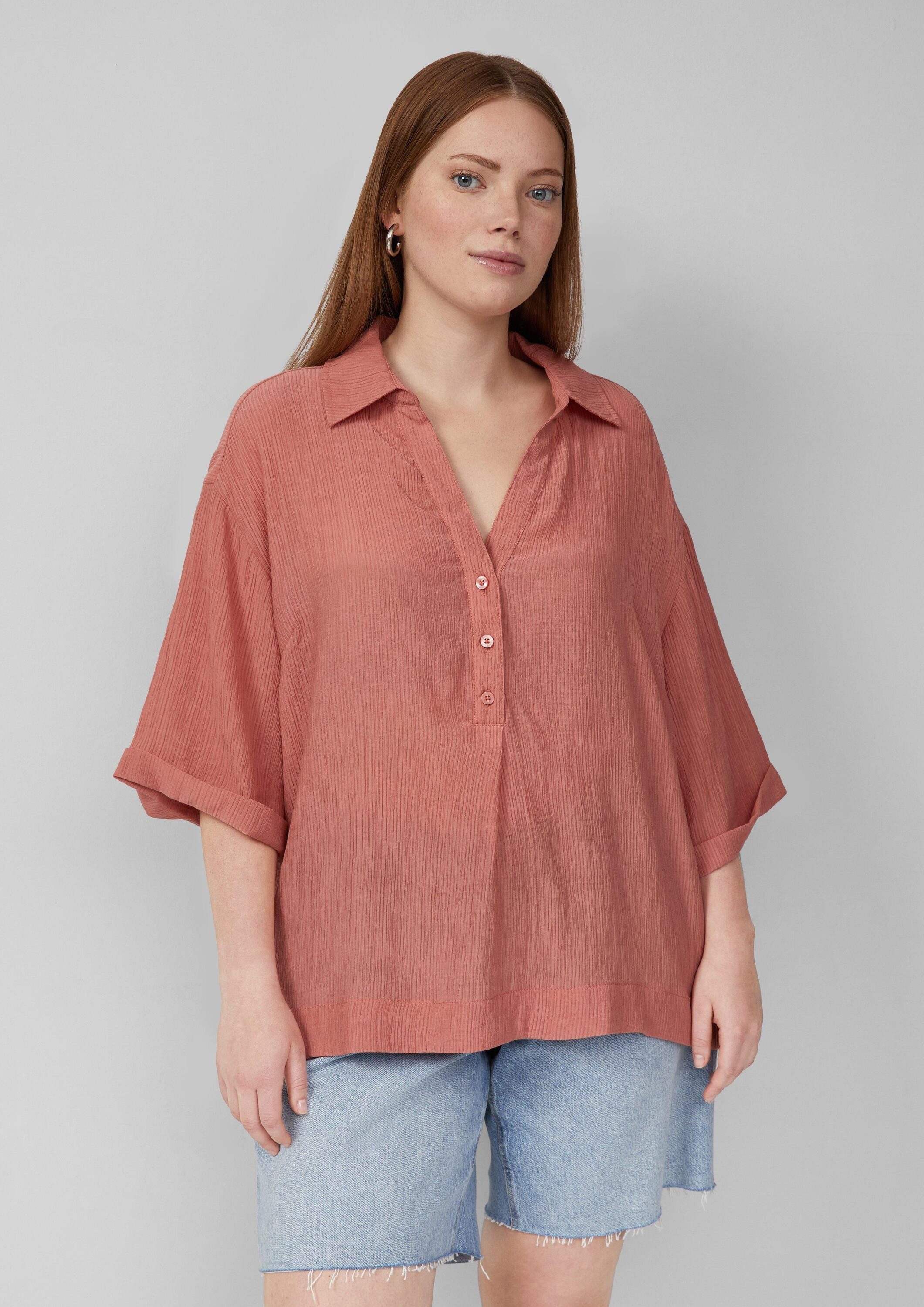 QS Kurzarmbluse Bluse Bluse im Loose Fit mit Wascheffekt