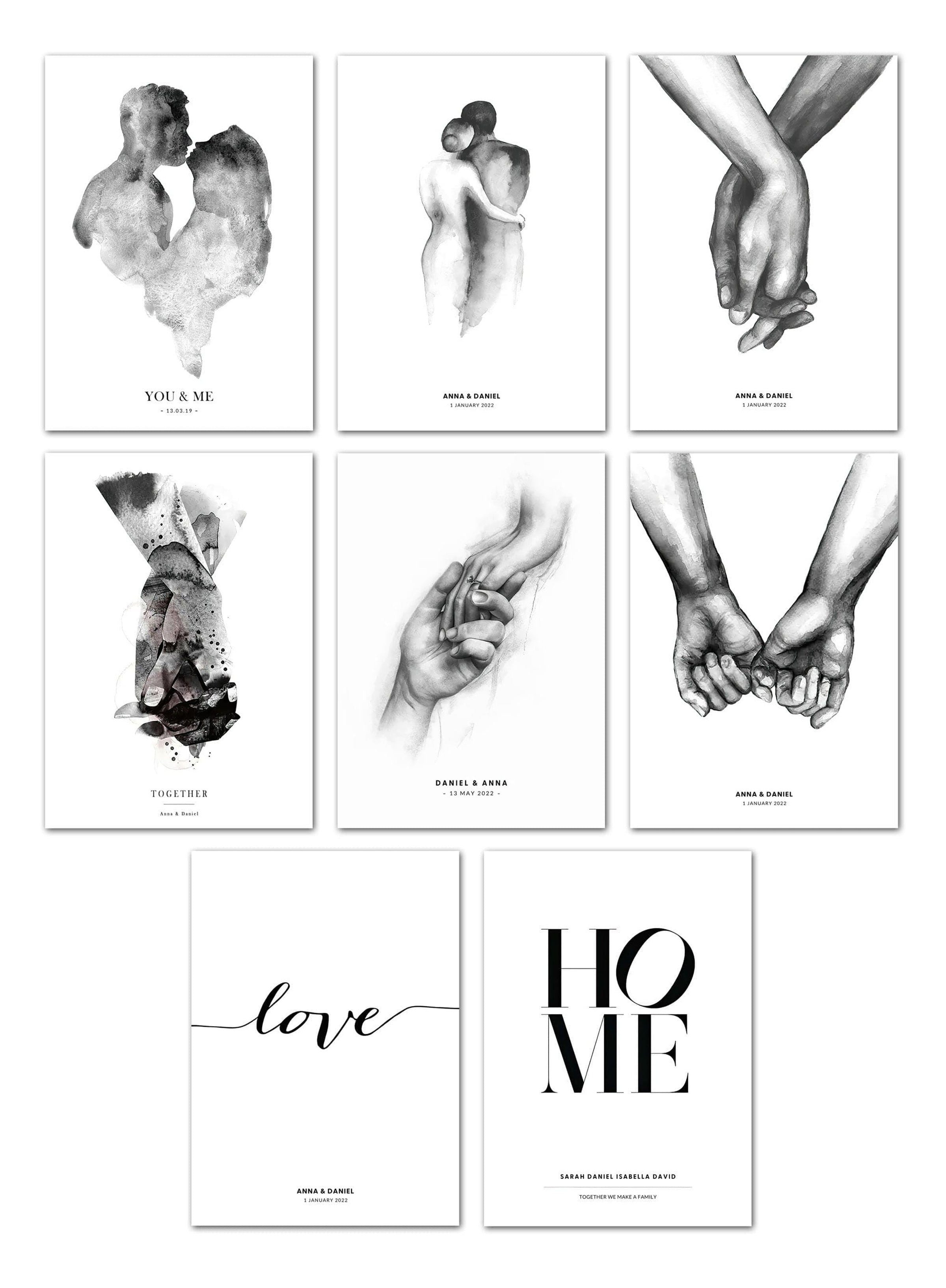 JUSTGOODMOOD Poster Hochzeit Liebespaar Name Personalisiert Wohnzimmer Bilder Schlafzimmer, H (1 St)