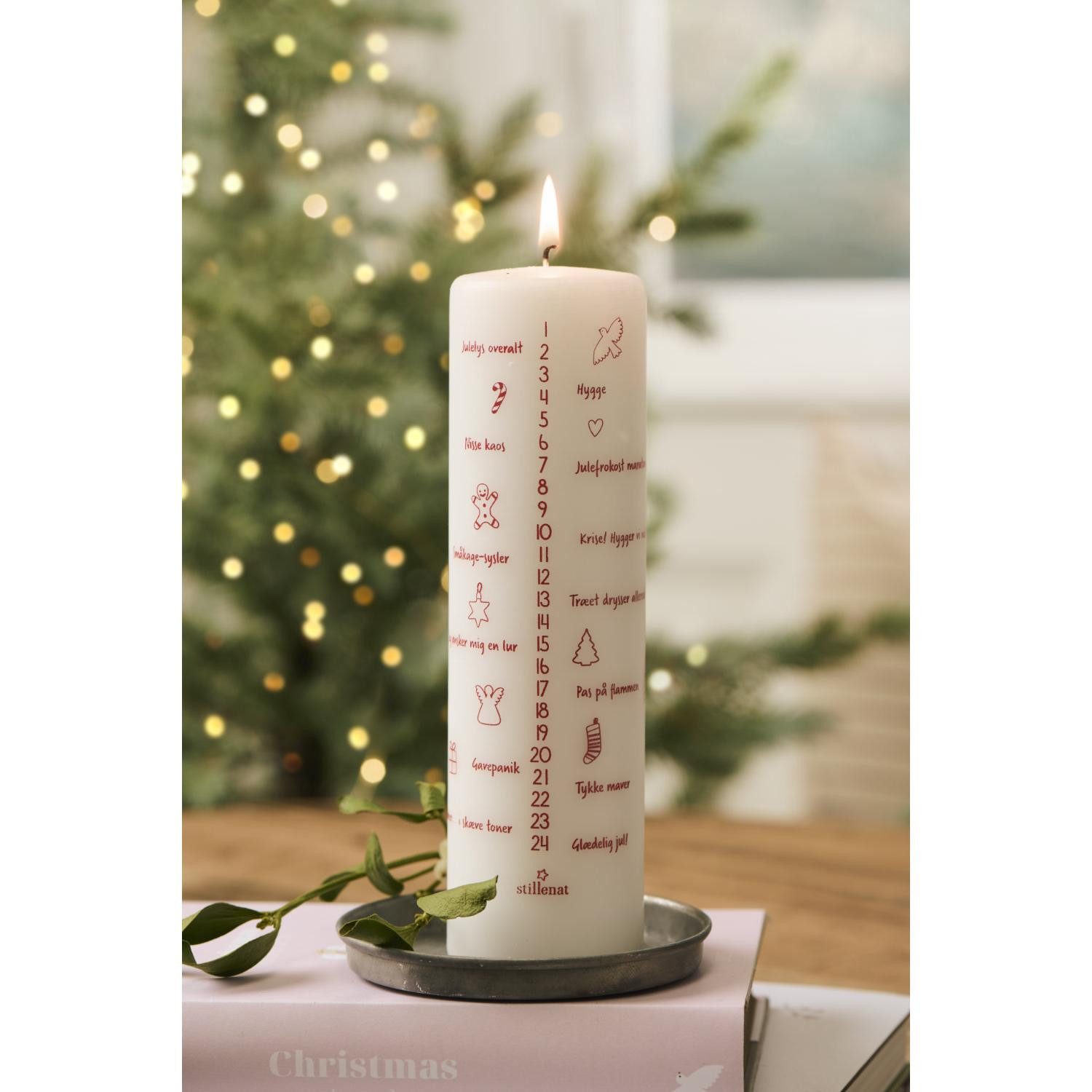 Ib Laursen Windlicht Ib Laursen Weihnachtskerze 1-24 Weiß mit roten Zahlen günstig online kaufen