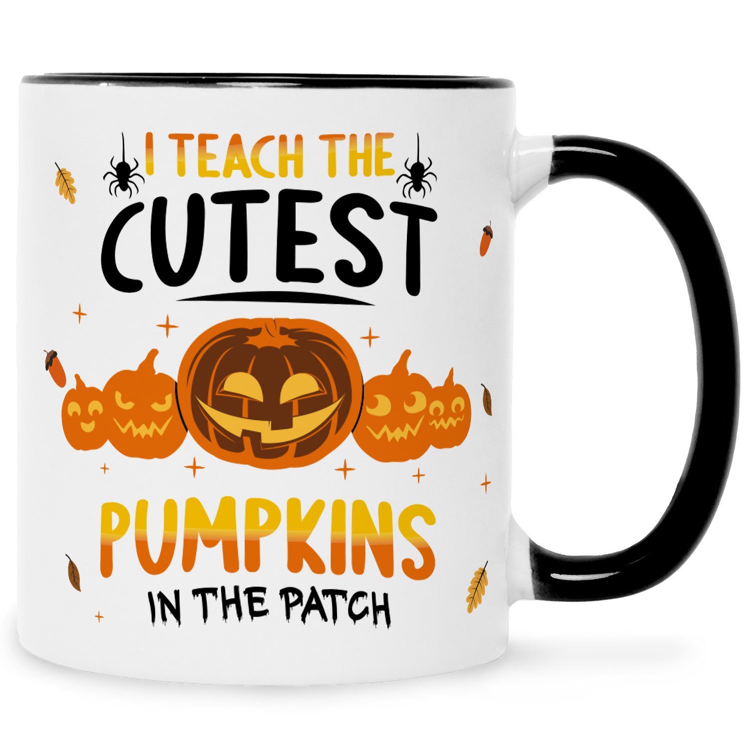GRAVURZEILE Tasse mit Spruch - I teach the cutest Pumpkins - Schaurige Halloween Tasse Schwarz Weiß