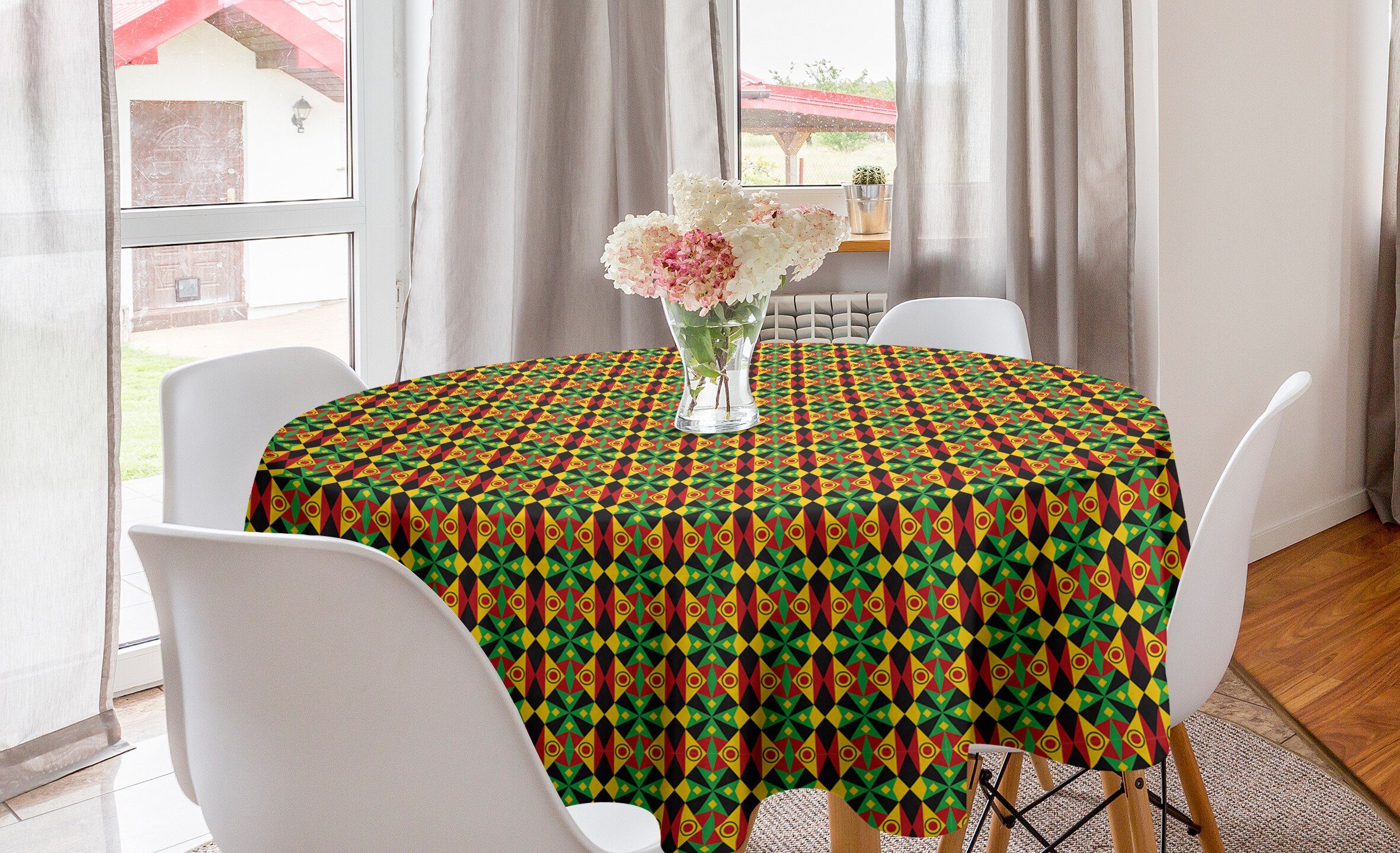 Abakuhaus Tischdecke Kreis Tischdecke Küche Kente indigene für Esszimmer Dekoration, Abdeckung Sambia Muster