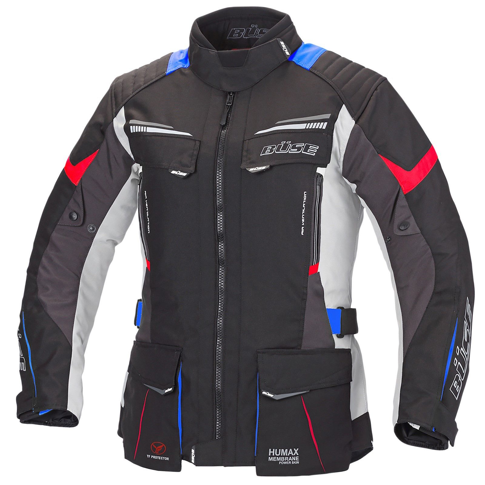 Büse Motorradjacke Büse LAGO PRO Textijacke grau / blau / rot Damen atmungsaktiv