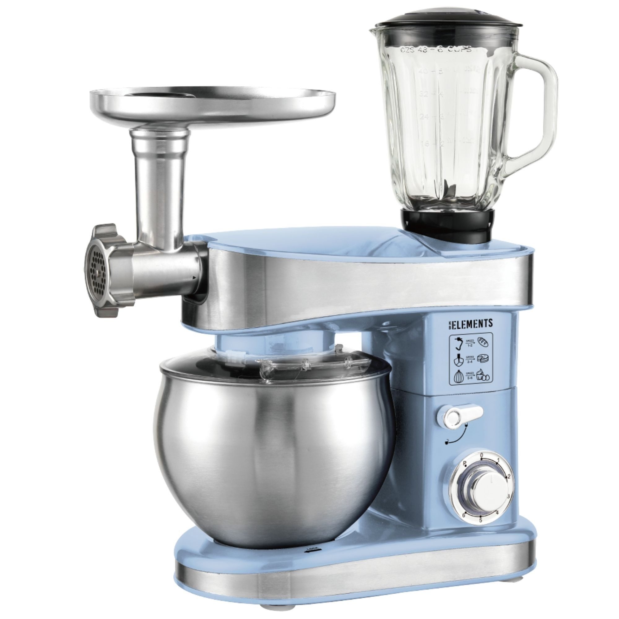 KB Elements Küchenmaschine ELK75LP, 2000 W, 6 l Schüssel, GS-zertifizierter Standmixer, 6 x Nudelaufsätzen