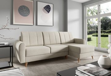 MOEBLO Ecksofa DEILA I, Couch für Wohnzimmer, Schlafsofa Sofagarnitur Sofa Eckcouch L-Form Wohnlandschaft mit 3 Rückenkissen - (BxHxT): 240x90x140 cm, mit Schlaffunktion und Bettkasten