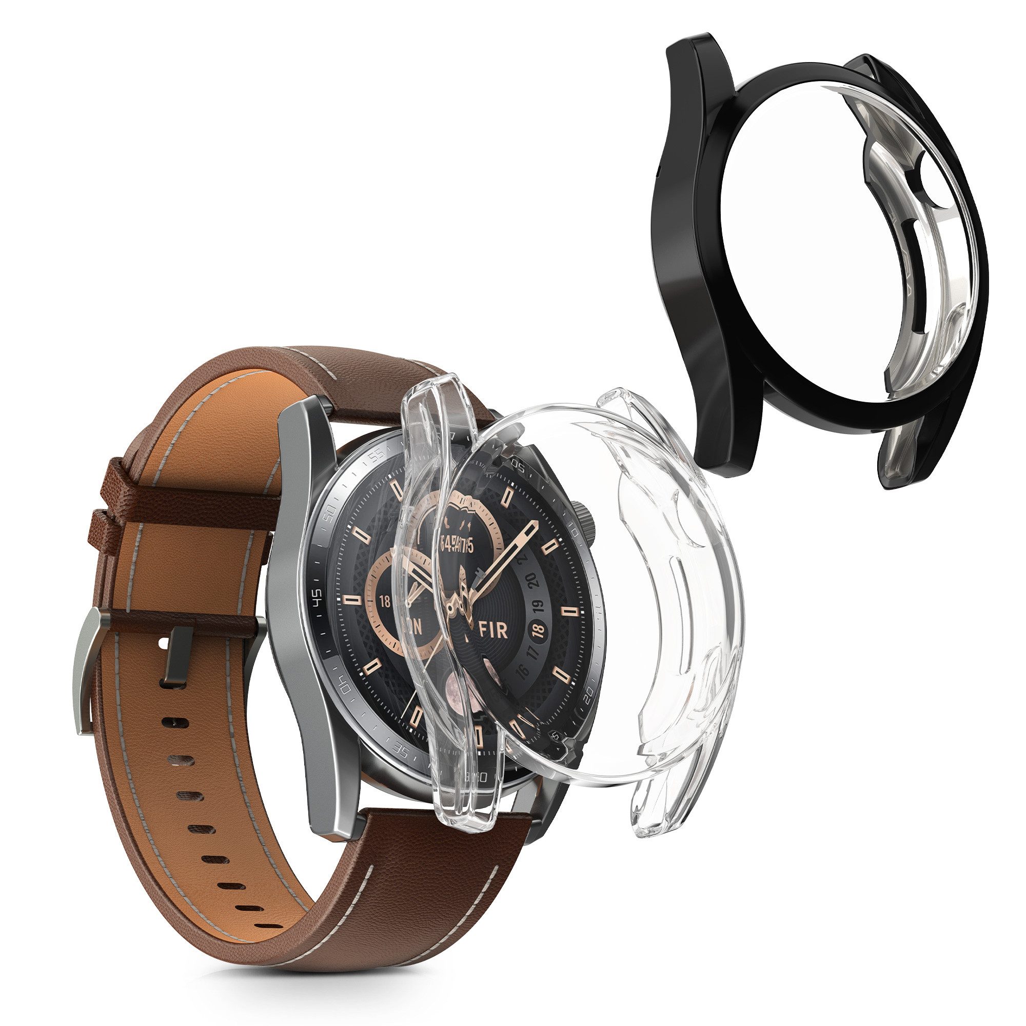 kwmobile Smartwatch-Hülle 2x Silikon Hülle für Huawei Watch GT 3 (46mm), Schutzhülle Fullbody Display Cover Set aus Silikon