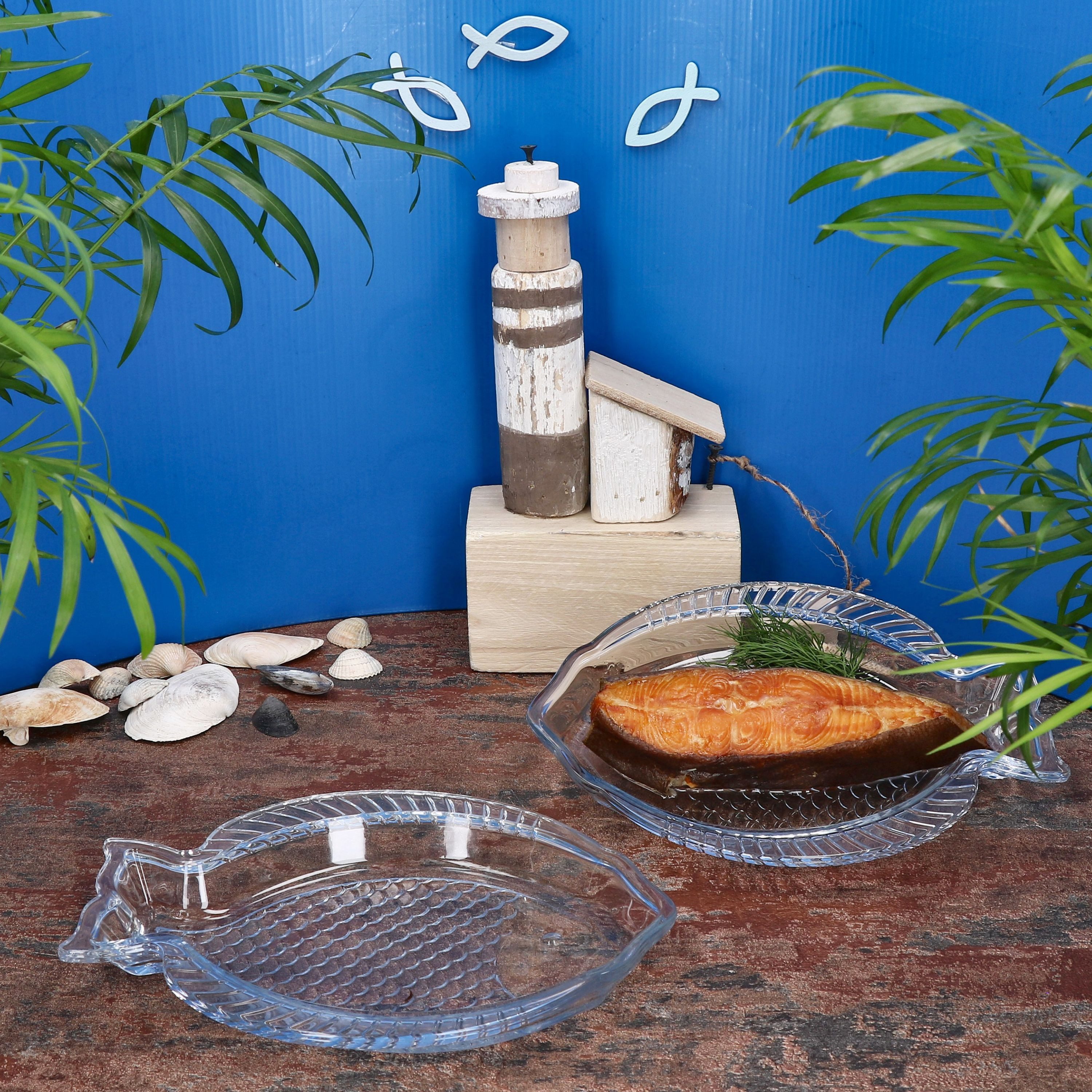 MamboCat Servierplatte 2x Fischplatte OSLO Gr. S 23x17cm Glas Fisch-Relief Servier-Teller, Glas
