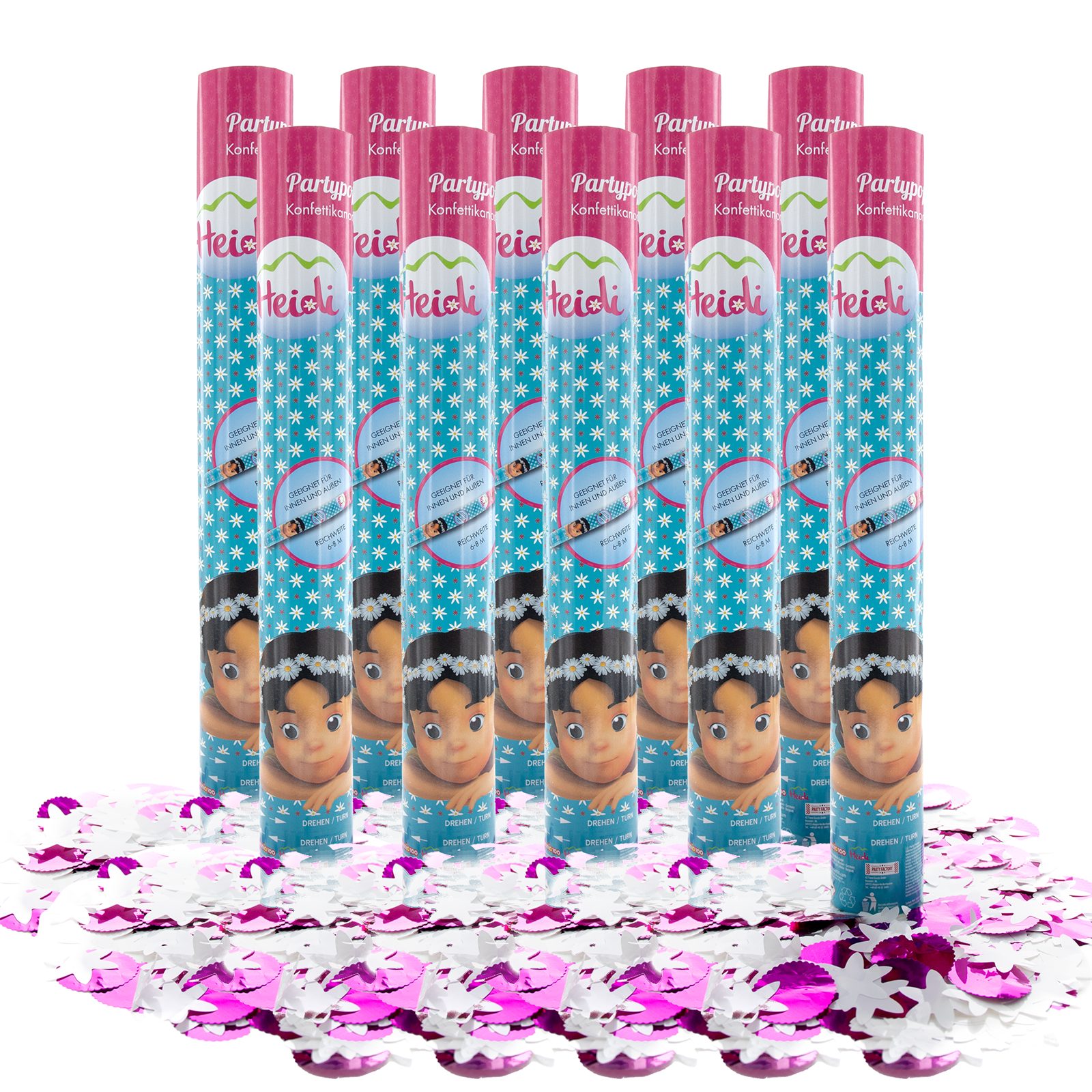 Party Factory Konfetti Heidi Party Popper 10er Set, 40 cm – ideal für Kindergeburtstage