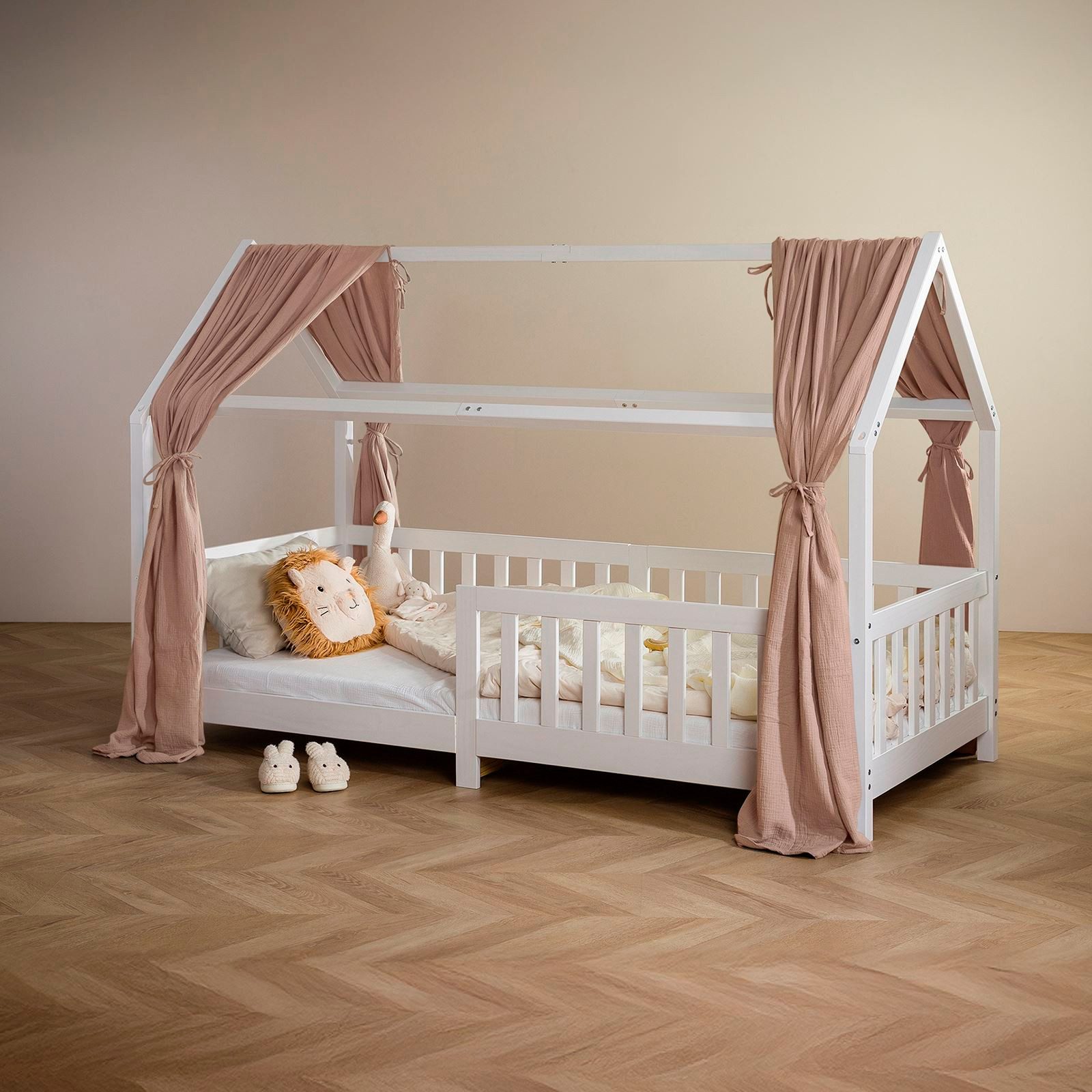 IDIMEX Betthimmel NENA, Betthimmel Hausbett Deko, Musselin Baldachin aus 100% Baumwolle taupe