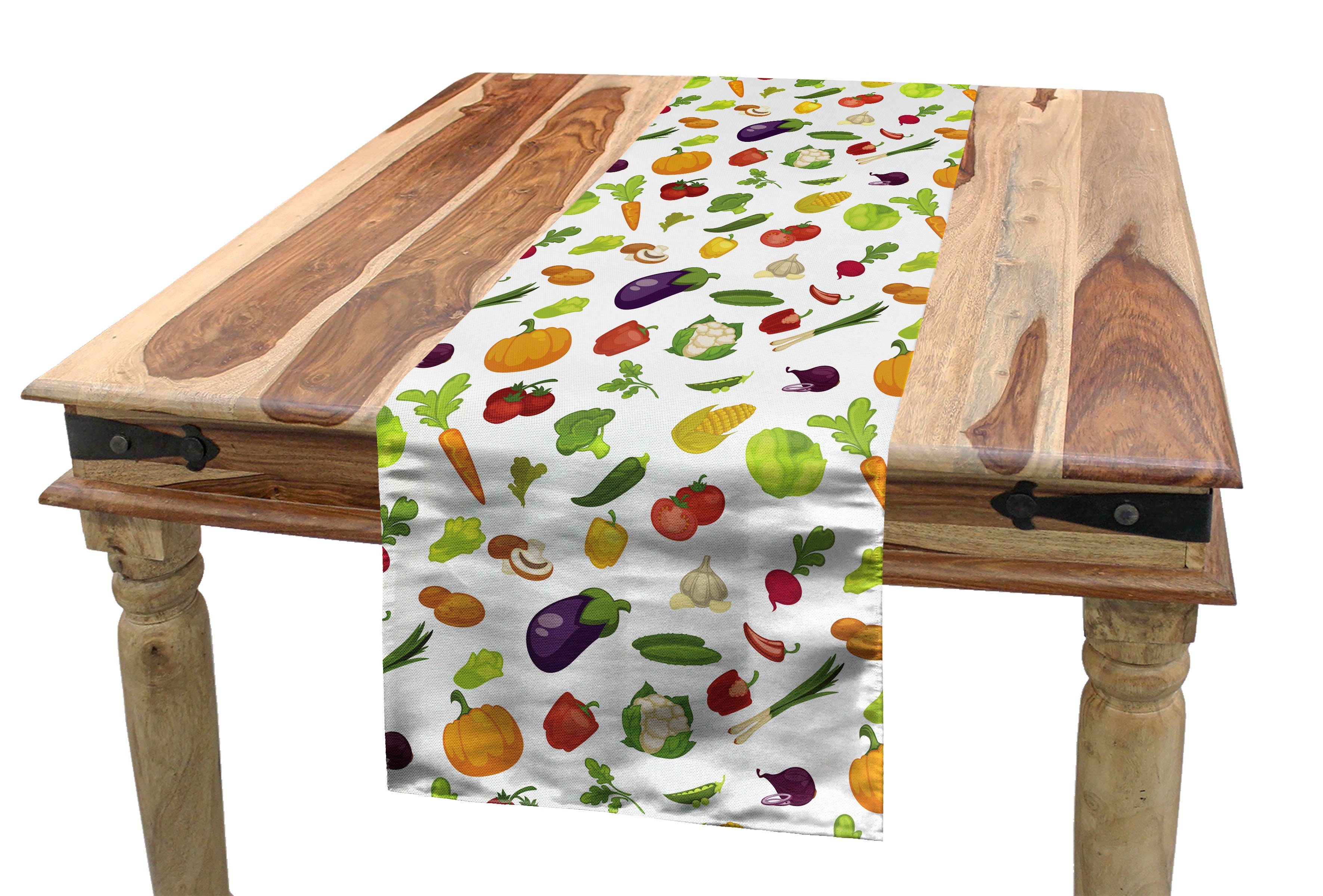 Abakuhaus Tischläufer Esszimmer Küche Rechteckiger Dekorativer Tischläufer, Früchte Und Gemüse Frisches Essen