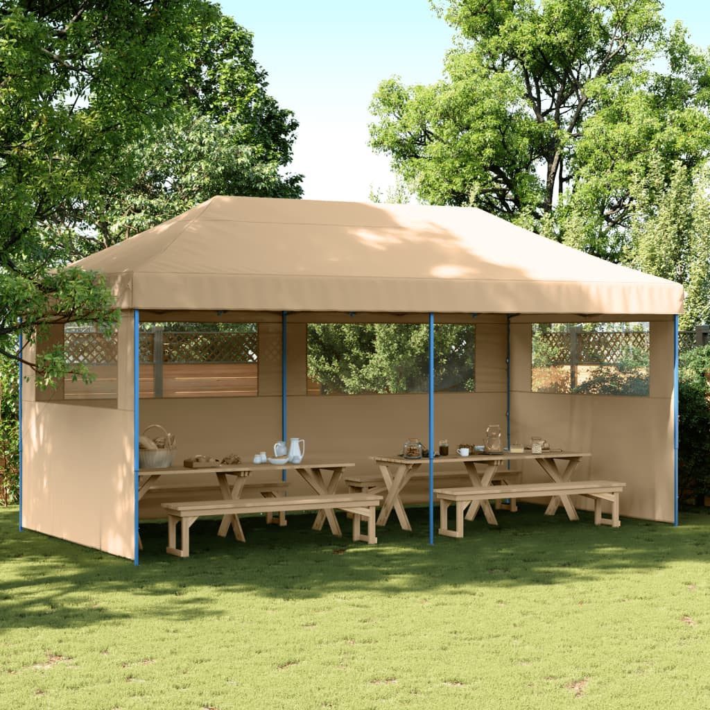 vidaXL Angelzelt, Partyzelt Faltbar Pop-Up mit 3 Seitenteilen Beige