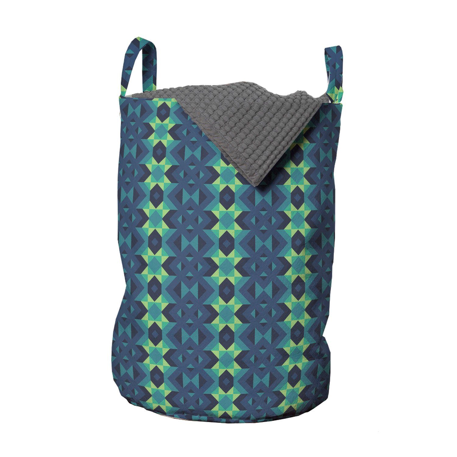 Abakuhaus Wäschesäckchen Wäschekorb mit Griffen Kordelzugverschluss für Waschsalons, Blau und Grün geometrische Zigzag | Wäschesäcke