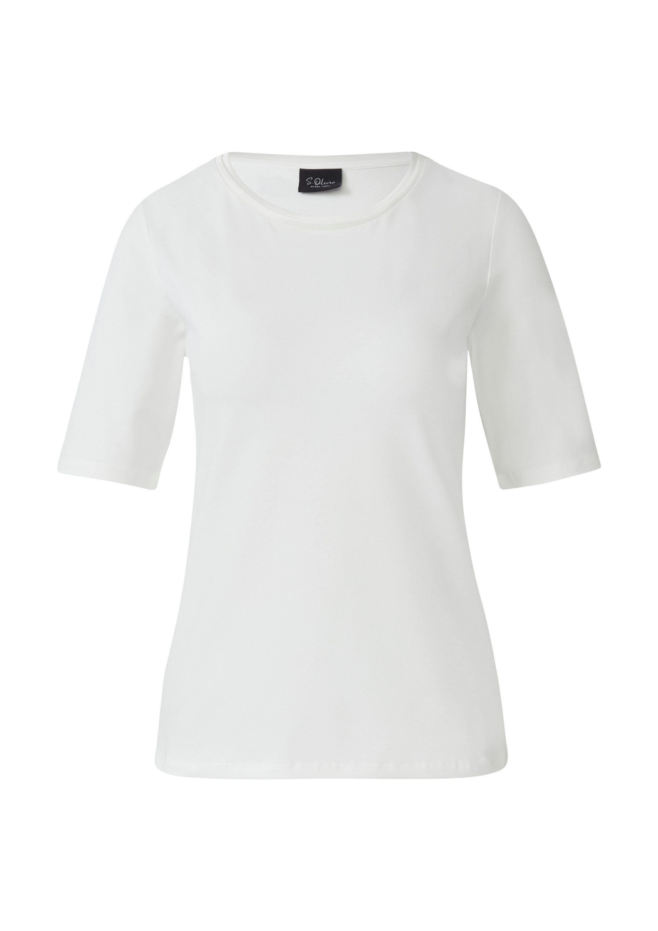 s.Oliver Kurzarmshirt T-Shirt T-Shirt aus Baumwollmix mit Satindetail am Ausschnitt