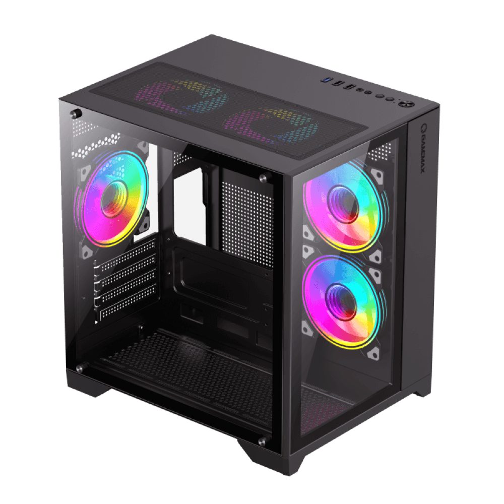 GAMEMAX Gaming-Gehäuse Infinity Mini BK, Mini-Tower, USB/Audio, 1x USB3.0, 2x USB2.0, Micro-ATX, schwarz, 5 Lüfter vormontiert