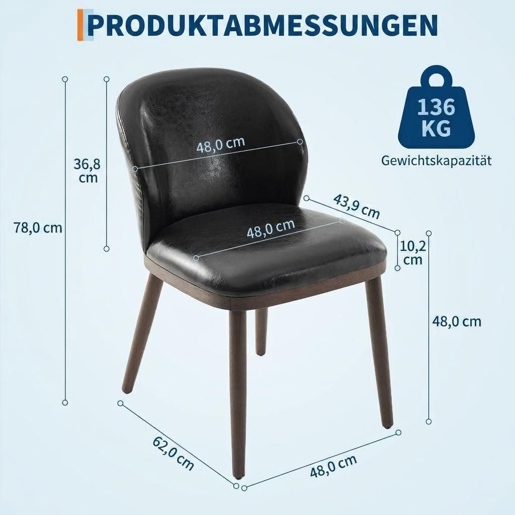 GarveeMore Esszimmerstuhl 2er-set,moderne gepolsterte Küchenstühle mit ergonomischer Rückenlehne, Esszimmerstühle mit Holzbeinen für Küche,Esszimmer