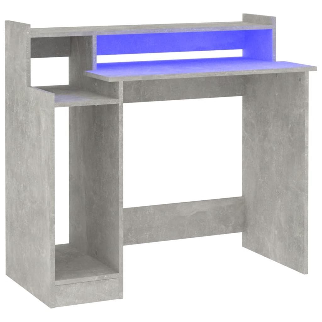 vidaXL Schreibtisch NA Schreibtisch Computertisch mit LEDs Betongrau 97x90x45 cm Spanplatt