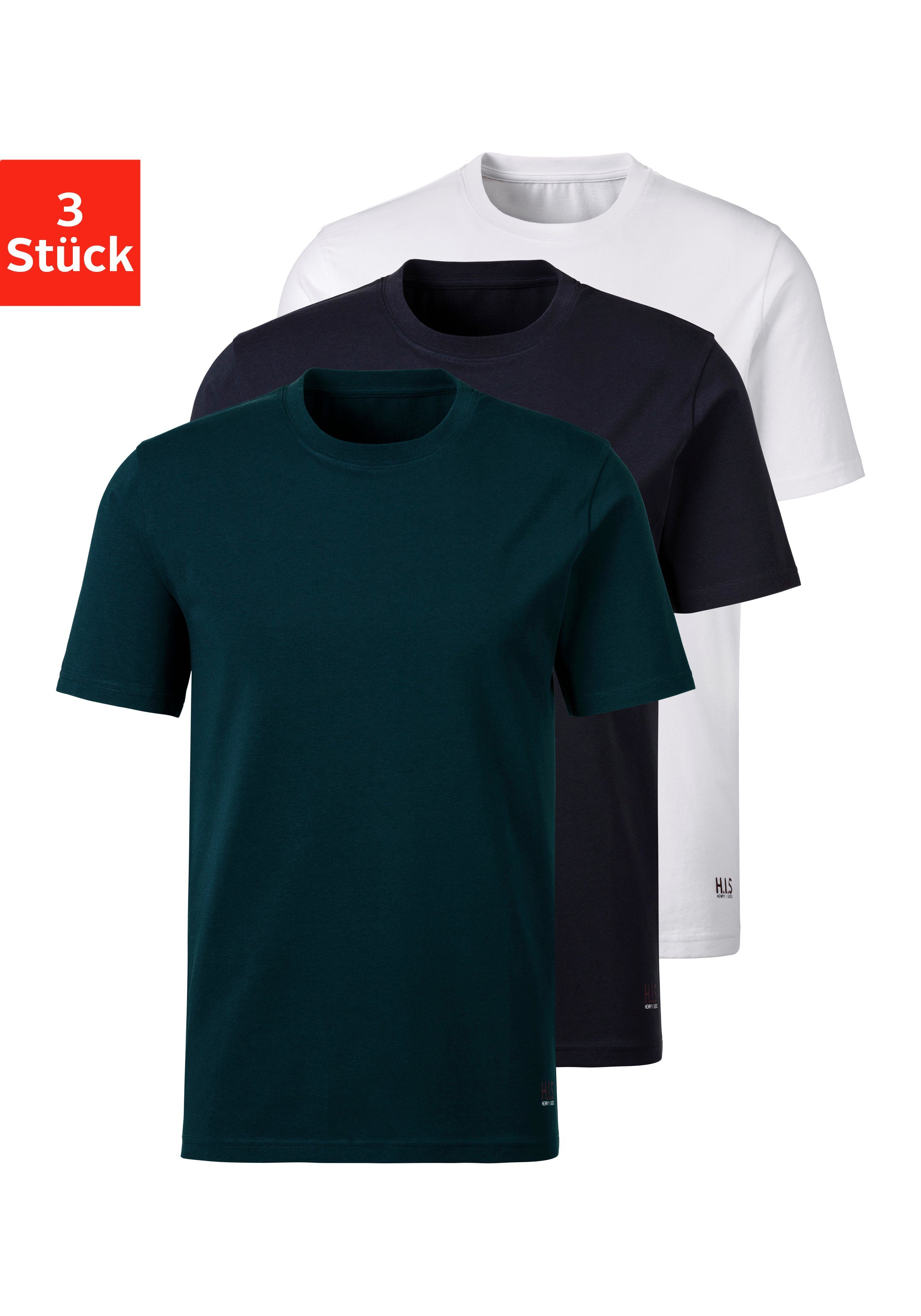 H.I.S Kurzarmshirt (3er-Pack) perfekt als Unterziehshirt petrol, navy, weiß