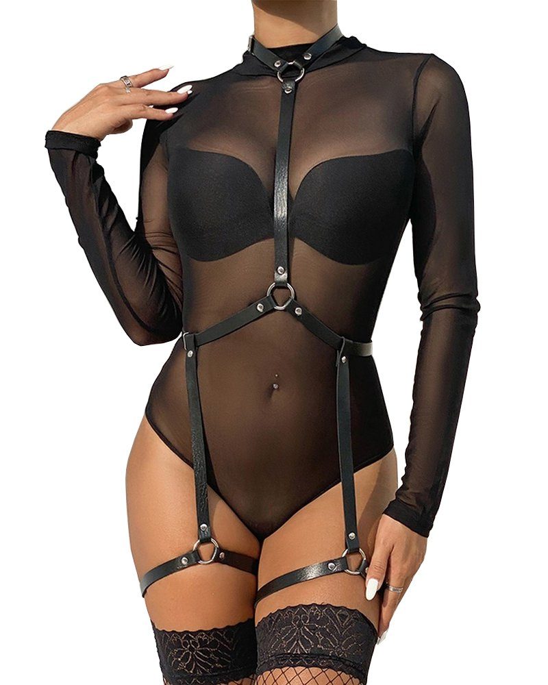 Lau-Fashion Strapsgürtel Leder Harness Dessous Bondage günstig online kaufen