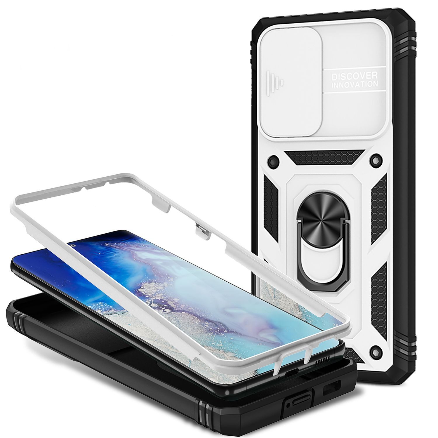 Nalia Smartphone-Hülle Samsung Galaxy S21 Ultra 17,3 cm (6,8 Zoll), Outdoor Military-Style Ring Hülle / Kamera-Abdeckung & Display-Rahmen
