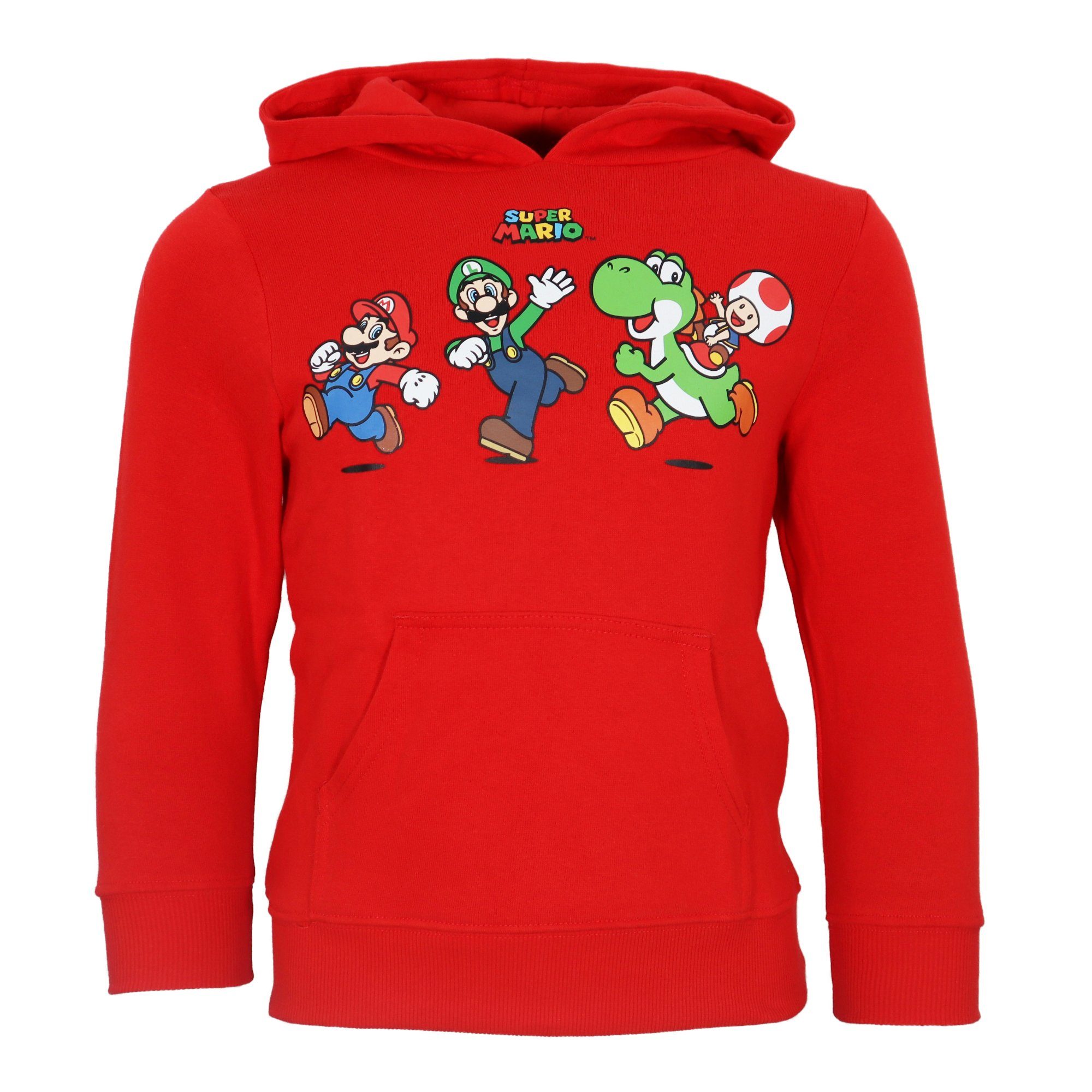Super Mario Hoodie Super Mario Luigi Yoshi Kinder Jungen Kapuzen Pullover Pulli Gr. 104 bis 140, 100% Baumwolle