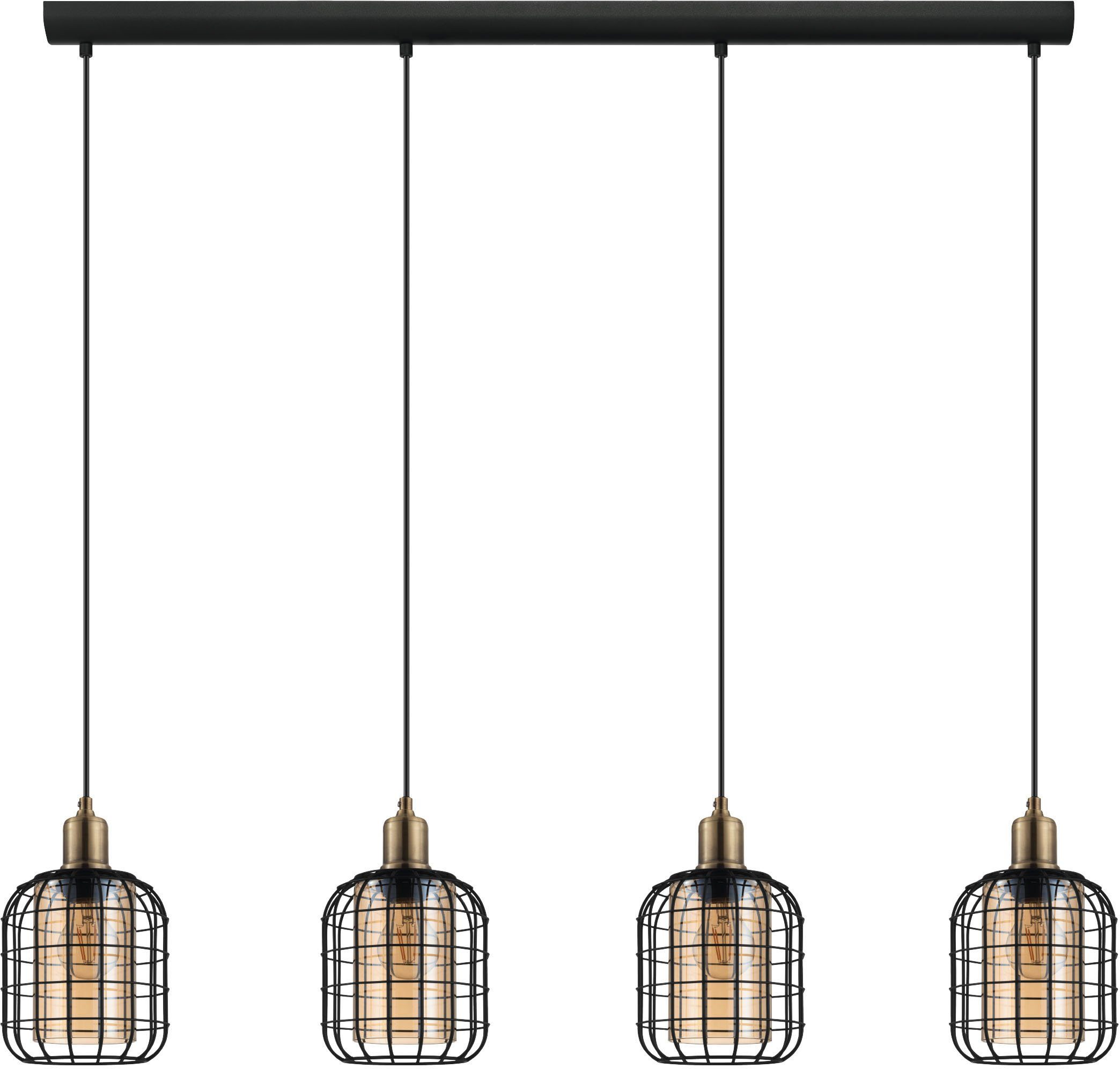 EGLO Hängeleuchte CHISLE Hängelampe, Vintage, Stahl und Glas, E27, Esszimmerlampe, Lampe, Leuchtmittel wechselbar, ohne Leuchtmittel, Hängeleuchte, L130 x B 16,50 x H110, schwarz, brüniert, 4X40W exkl.