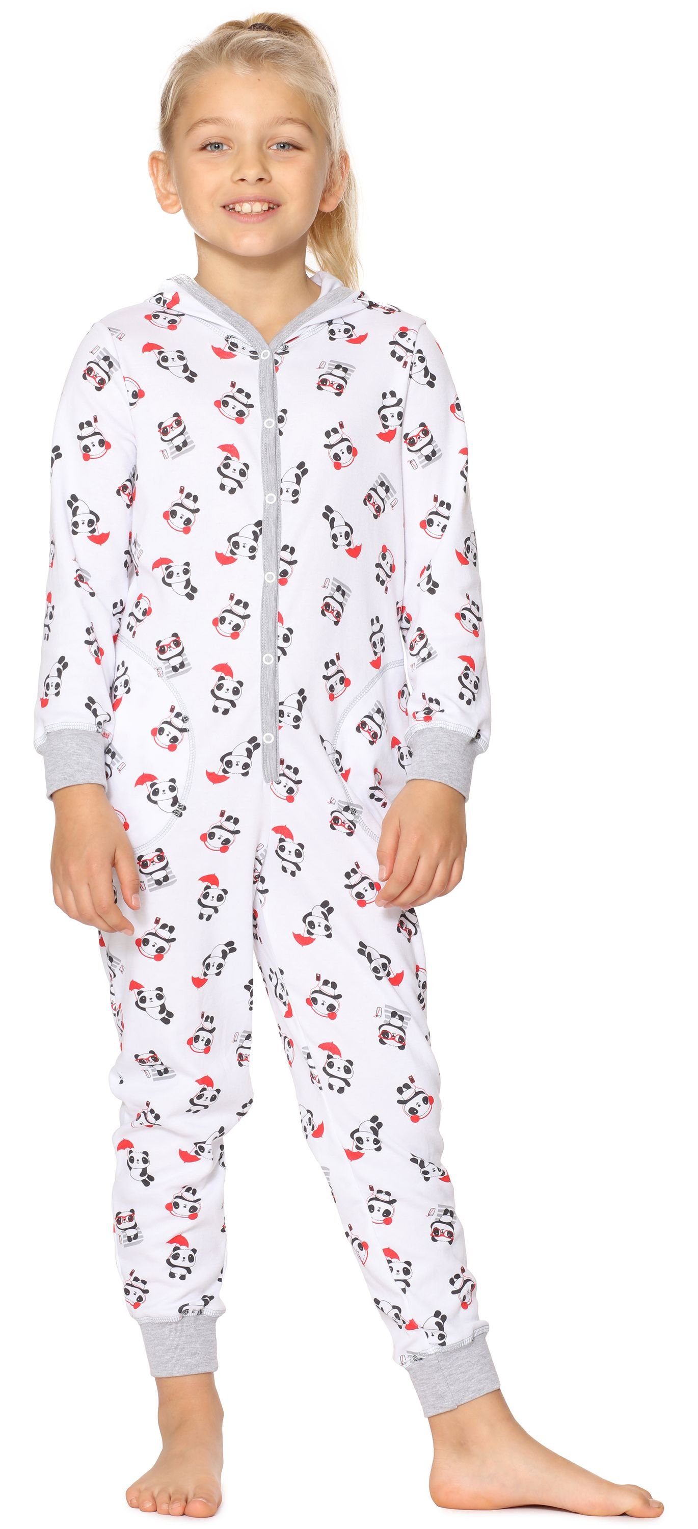Schlafanzug Weiß Mädchen Schlafoverall Kapuze Style Merry Pandas MS10-223 mit