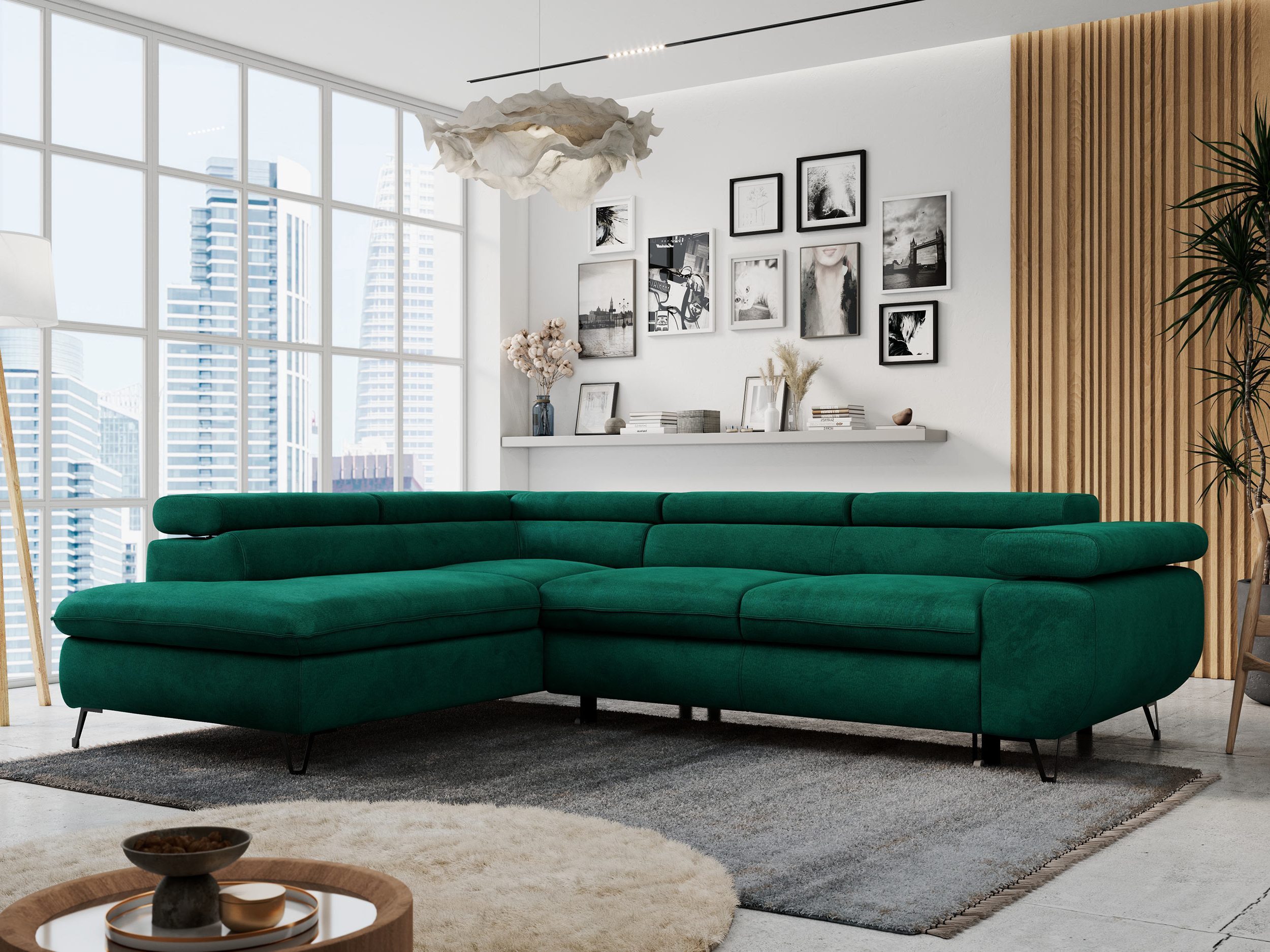 MKS MÖBEL Ecksofa PETER L, Set, Ecksofa L-form, HR35-Schaum, Wellenfederkern, Bettfunktion, Einstellbare Kopfstützen, Bettkasten