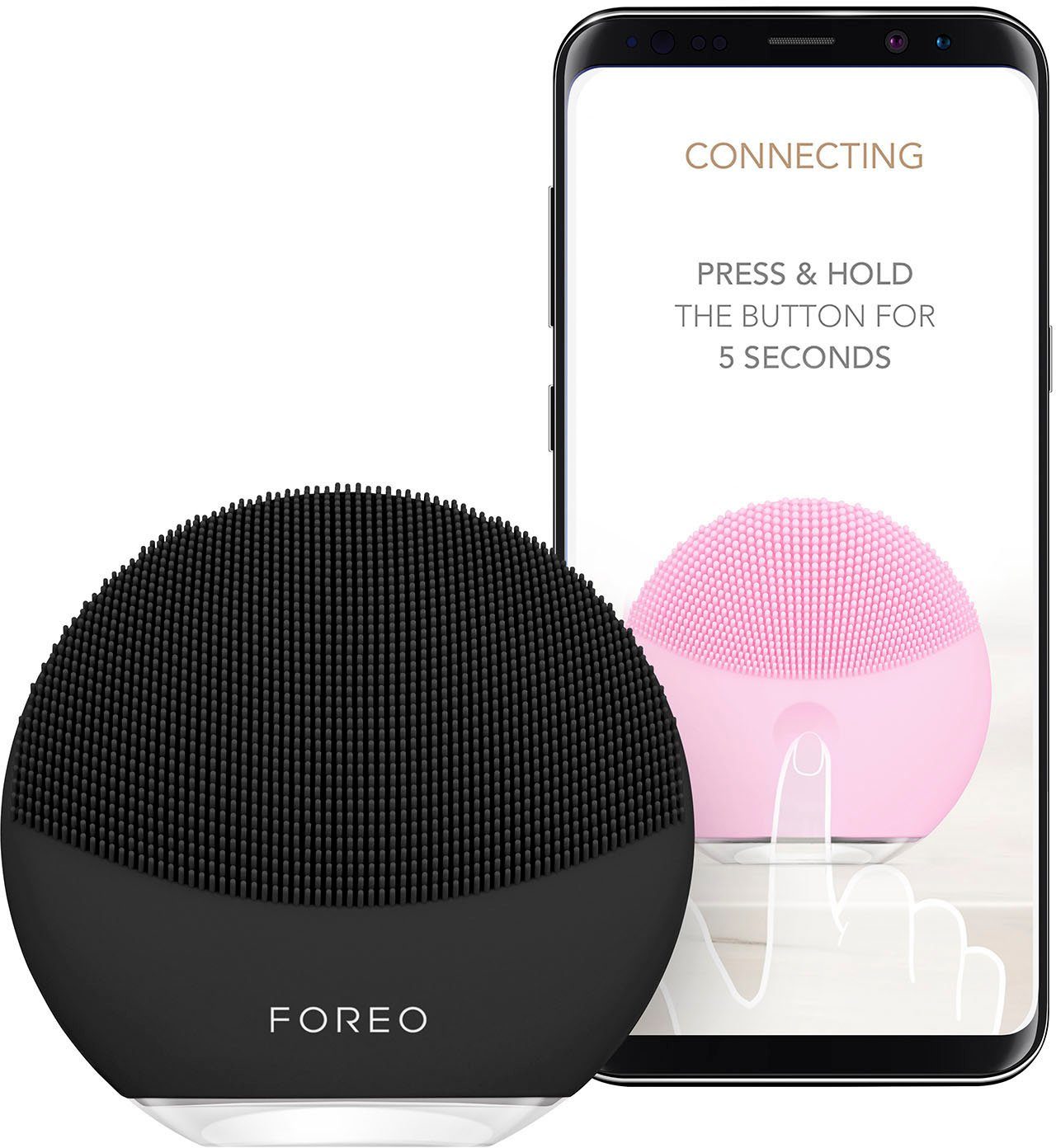 FOREO Elektrische Gesichtsreinigungsbürste LUNA mini midnight für alle 3, Hauttypen