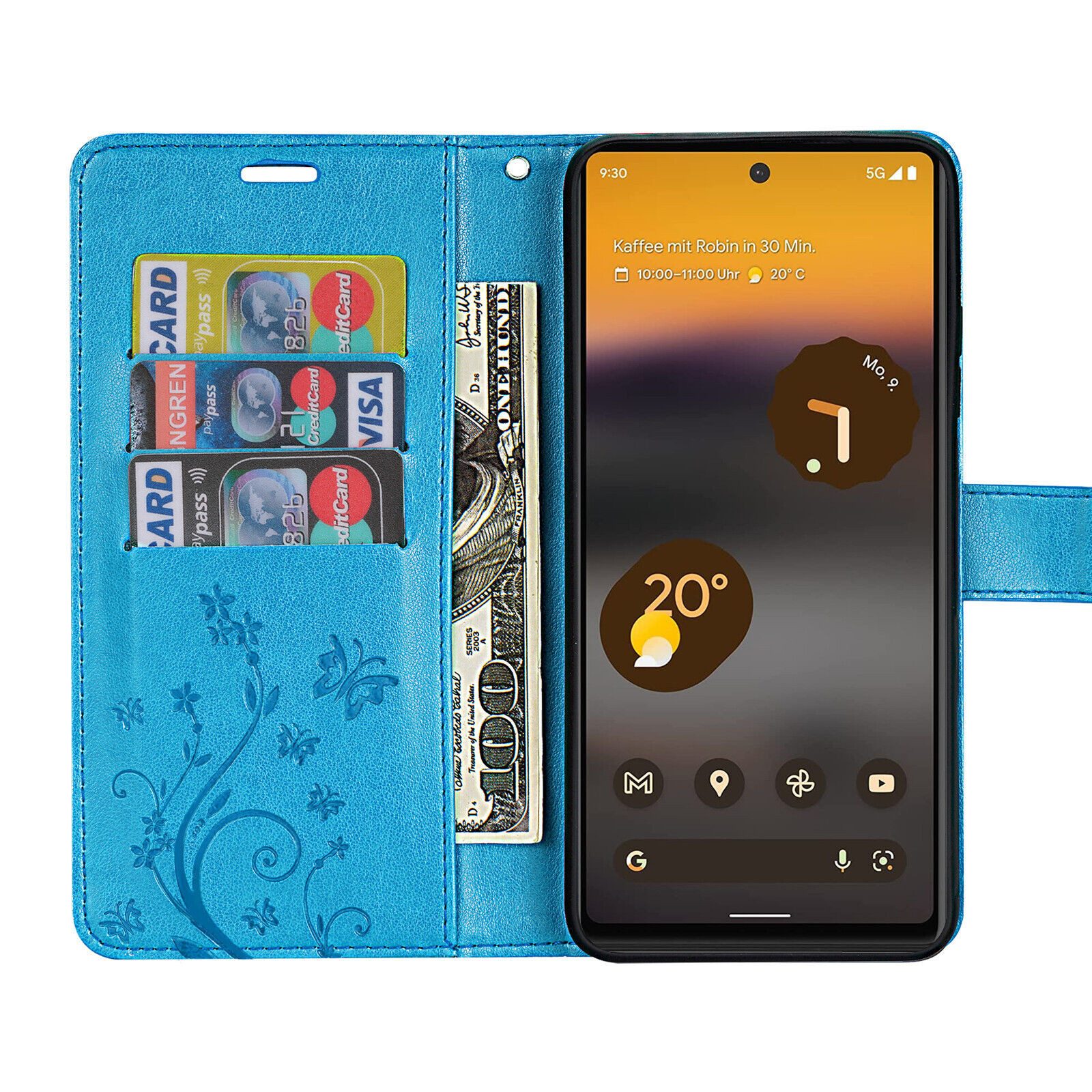 betterfon Handyhülle Handytasche für Google Pixel 6A Schutzhülle Klapphülle Blau, Bookstyle-Hülle: Magnetverschluss 3 Kartenfächer & Standfunktion