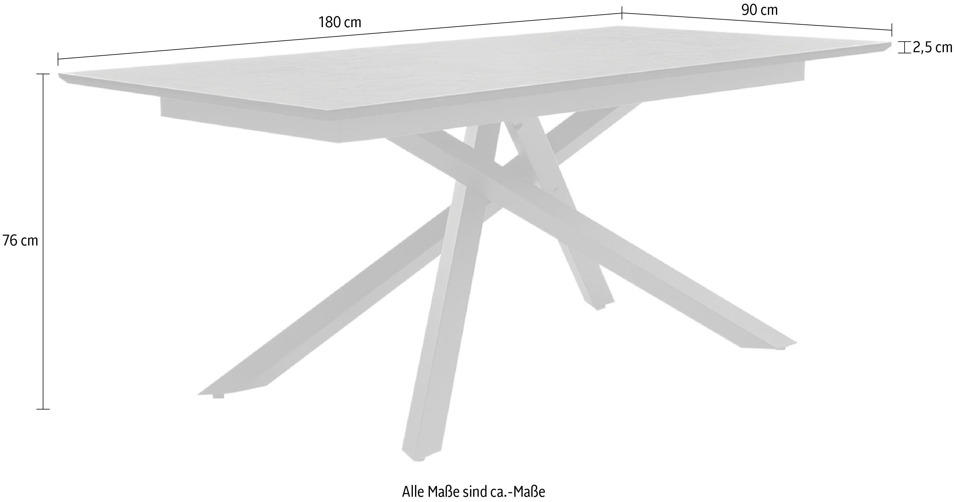 Jockenhöfer Gruppe Esstisch Silas, Marmoroptik Tischplatte cm, in 180x90 anthrazitfarbender in