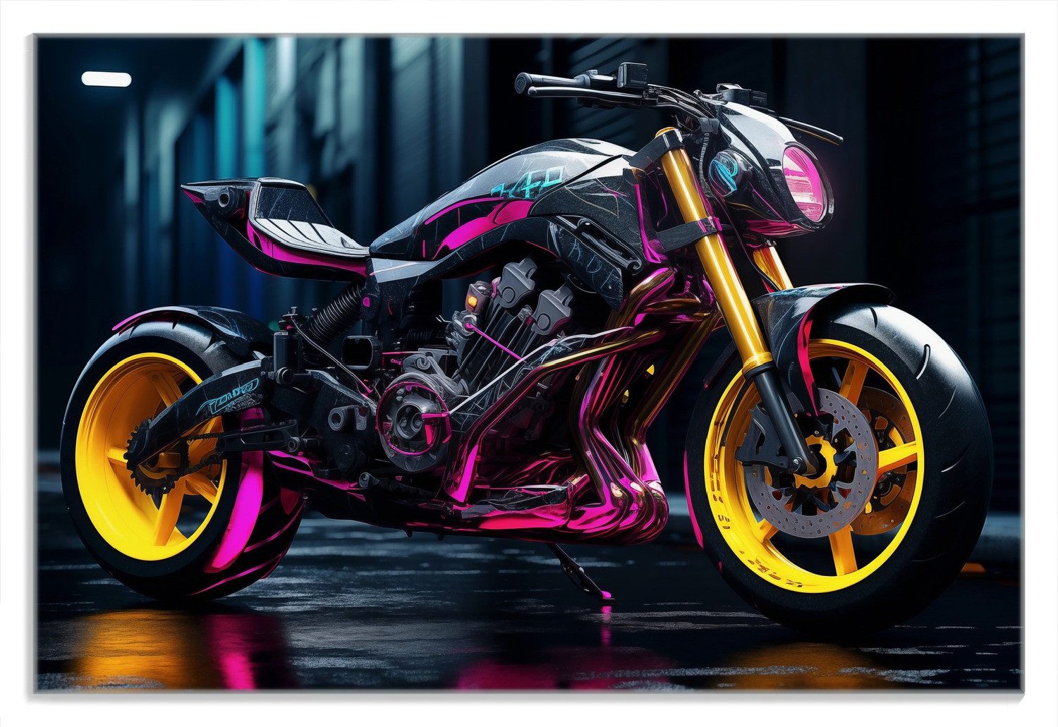 Wallario Frühstücksbrett Neon-Cyberbike, (inkl. rutschfester Gummifüße 4mm, 1-St), 20x30cm