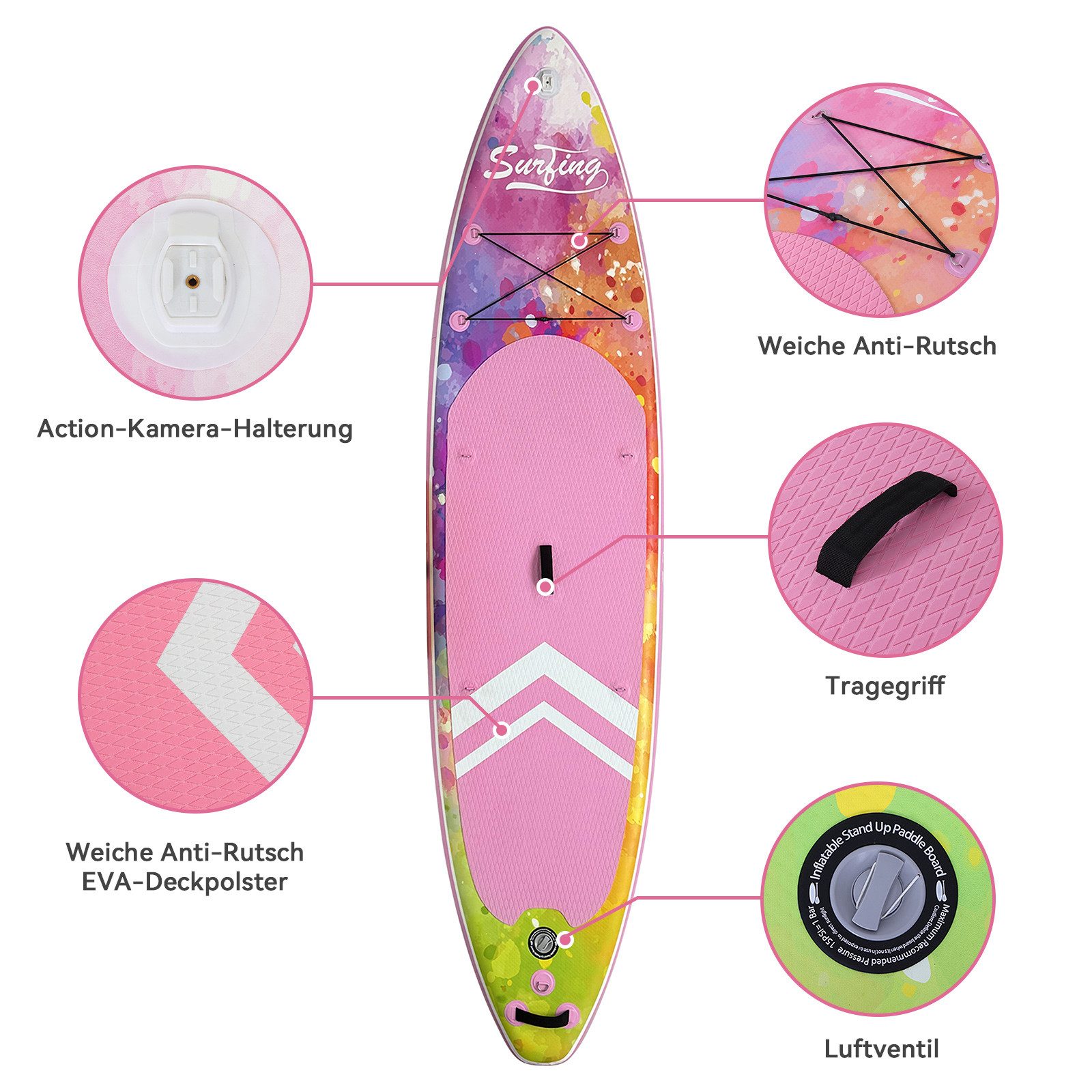 Puluomis Inflatable SUP-Board Set aufblasbar mit Halter, Sitz und Fußband, MB. bis 150Kg, 335/320cm, Surfbrett Paddling Paddelboard