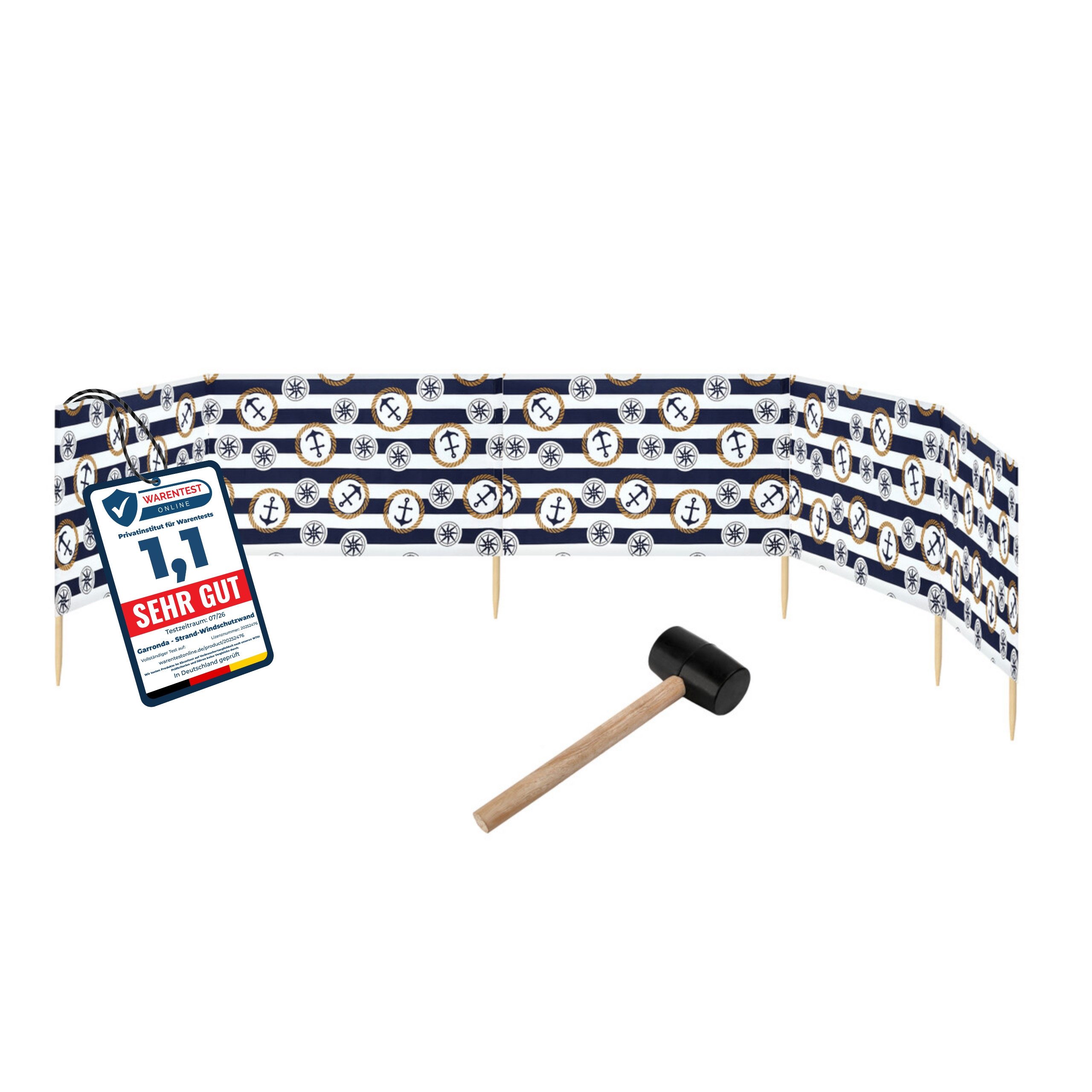Garronda Windschutz Strand Sichtschutz 6m lang mit Gummihammer Garten Meer GAEX001