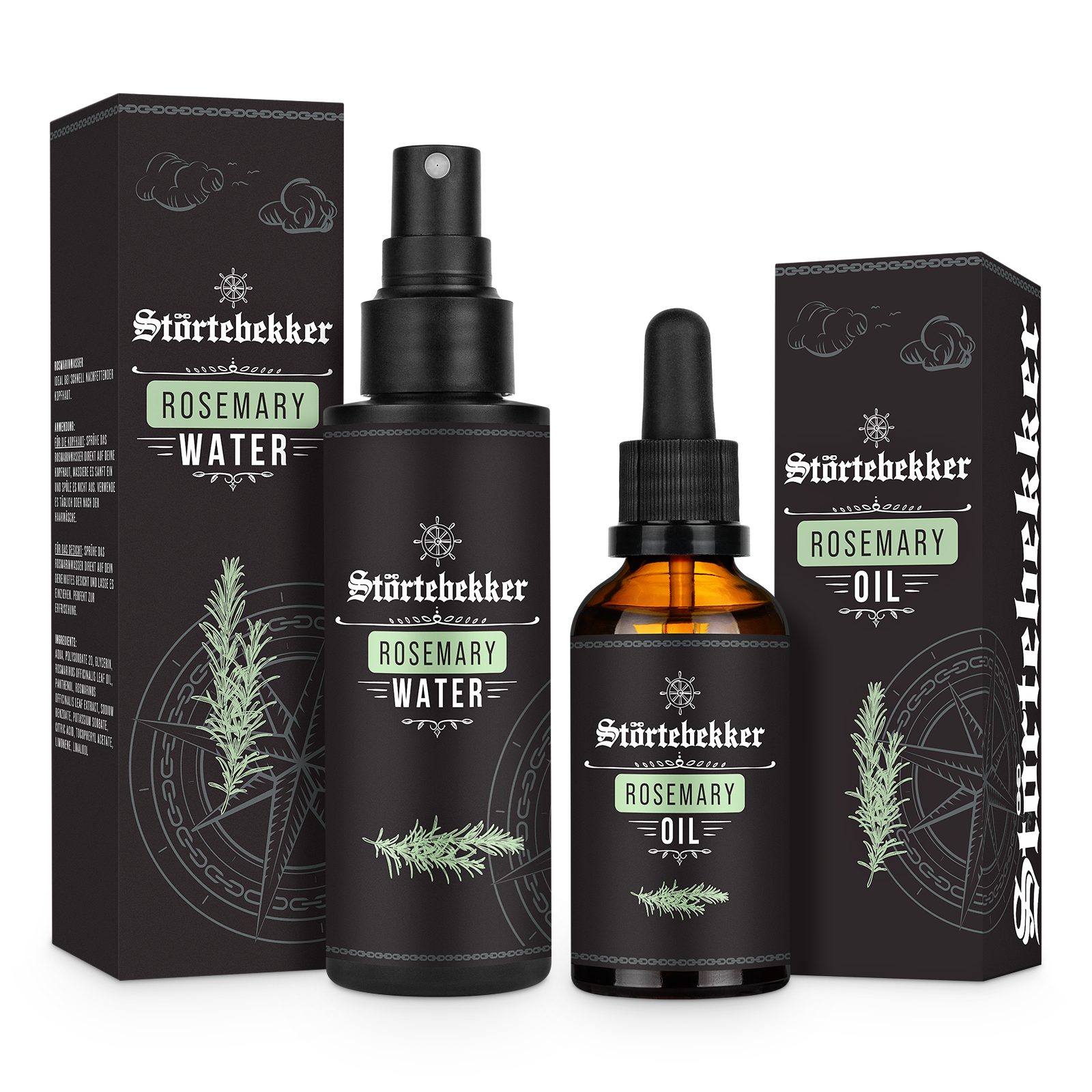 Störtebekker Haarpflege-Set Rosmarinwasser & Rosmarinöl, - das Power-Duo für Haut, Haar & Kopfhaut, vegan, tierversuchsfrei