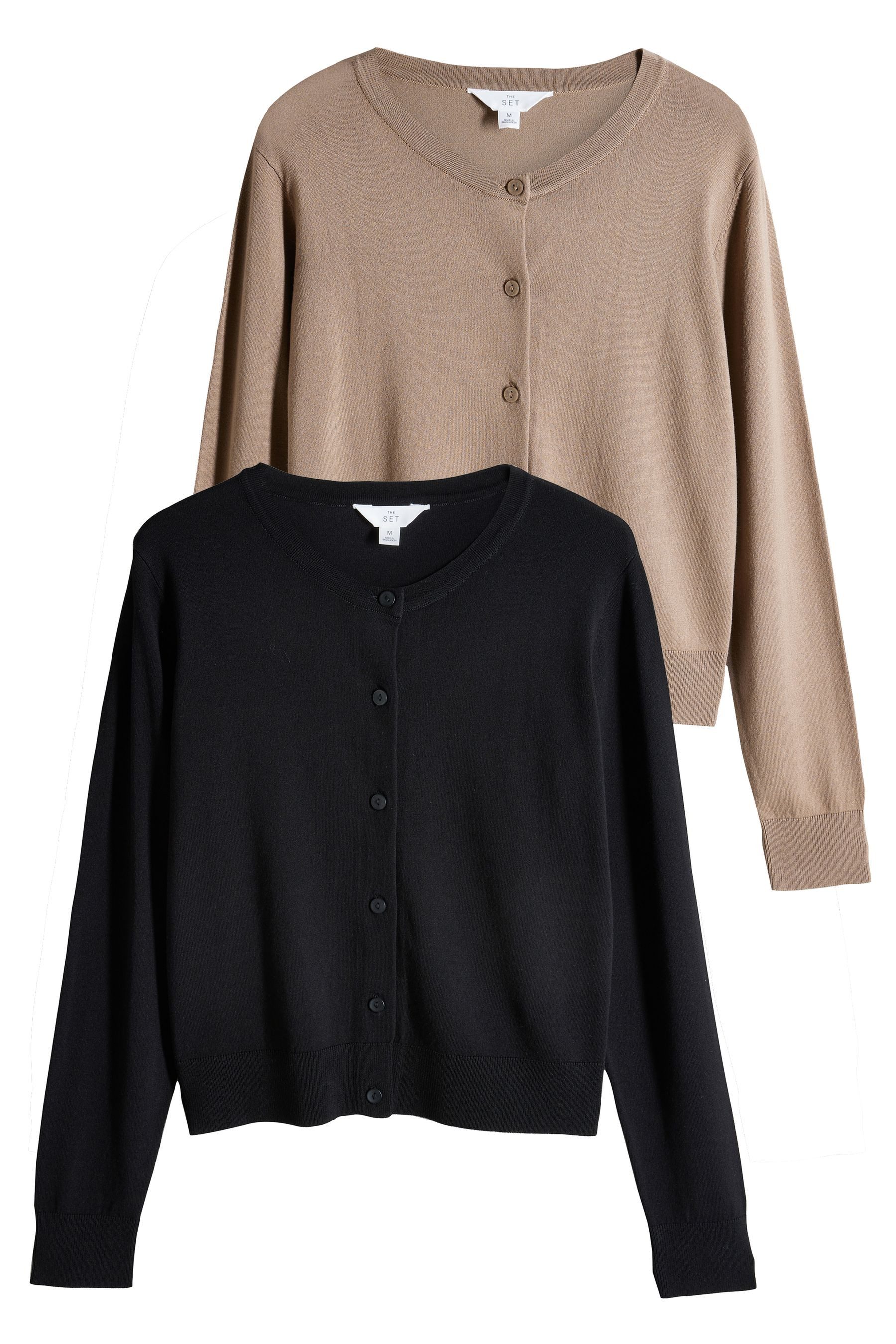 The Set Strickjacke 2 x The Set Feinstrick-Cardigans mit Knopfleiste (2-tlg günstig online kaufen