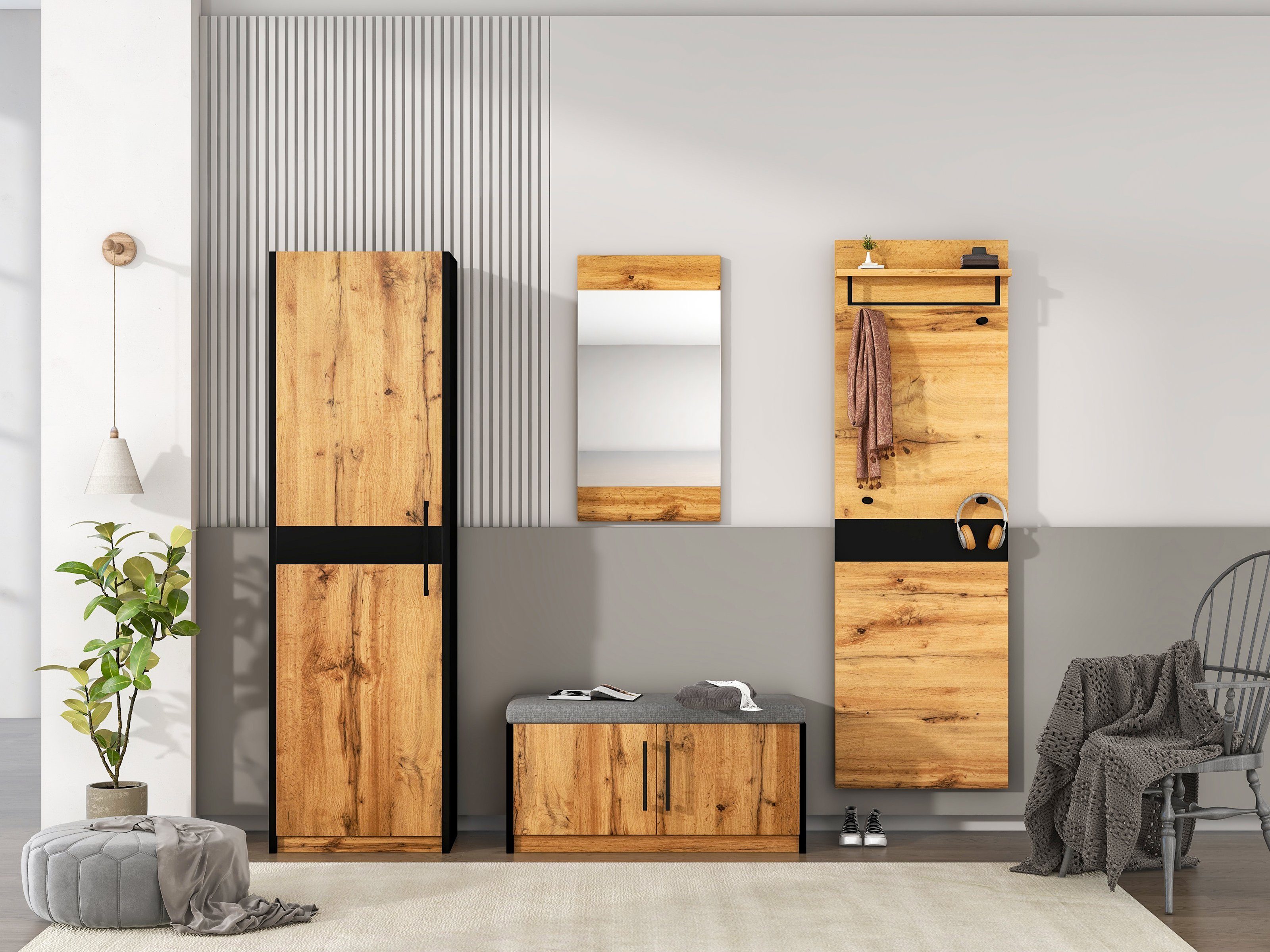 OKWISH Garderoben-Set in Wildeiche, (Flurgarderoben Set, günstig online kaufen