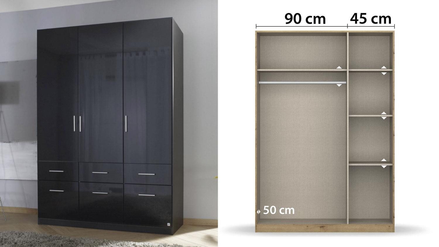 rauch BLUE Eckkleiderschrank Eck-Kleiderschrank Celle ca. 298x253 cm 14 Schubladen grau hochglanz