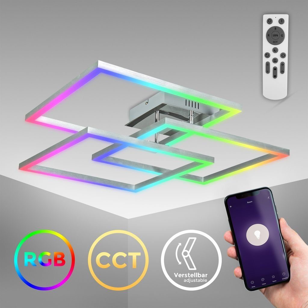 B.K.Licht Deckenleuchte smarte WiFi RGB Deckenlampe 69x69cm dimmbar 3-flammig Timer - BKL1320, Dimmfunktion, LED fest integriert, RGB Farbwechsler, CCT Farbtemperatursteuerung warmweiß / neutralweiß / kaltweiß, LED 48W 4800lm Nachtlicht Sprachsteuerung Fernbedienung iOS Android