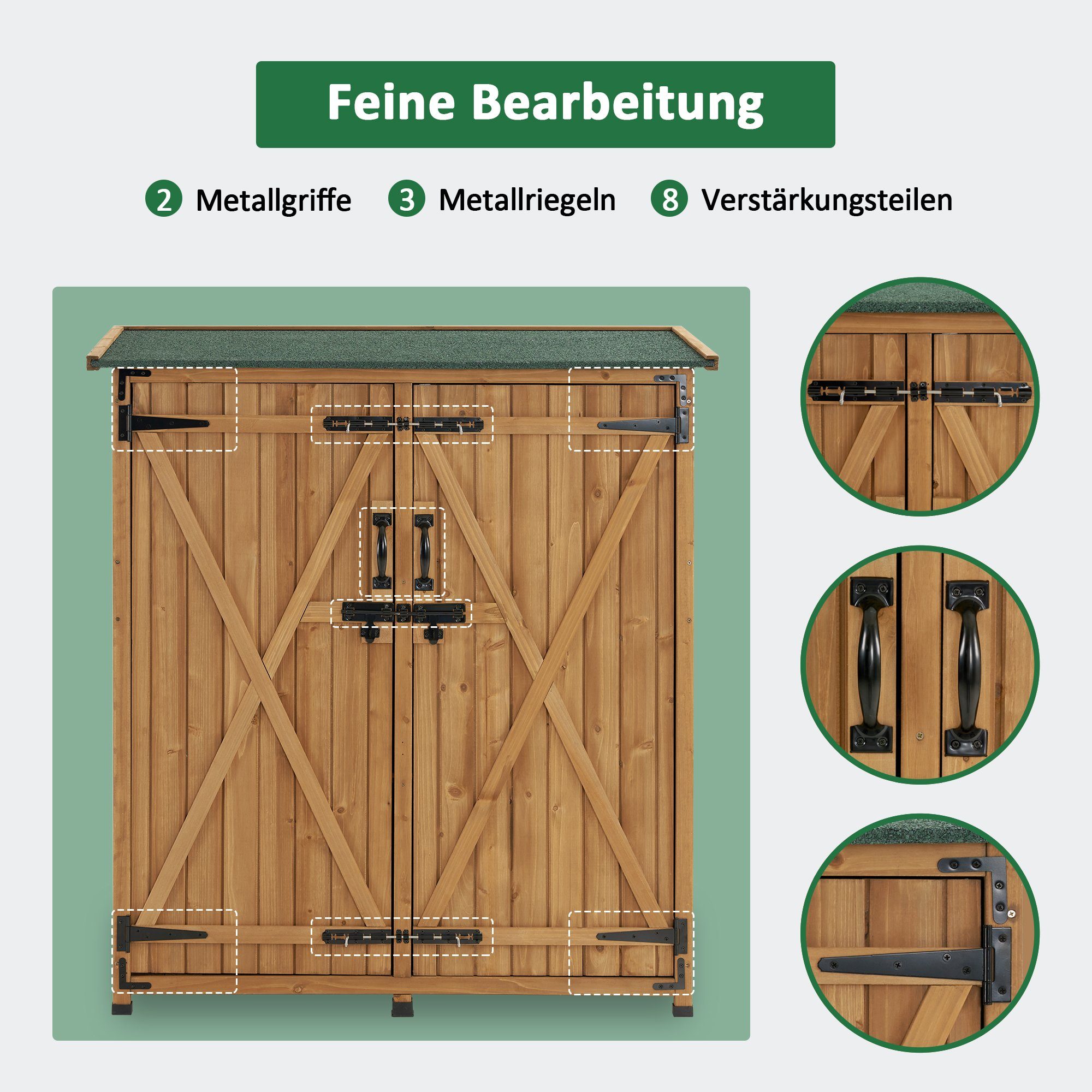 MCombo Gartenbox M Klein MCombo Natur Outdoor Gartenhaus Holz Außenbereich Wetterfest 0707, Gartenschrank 122×60×137cm